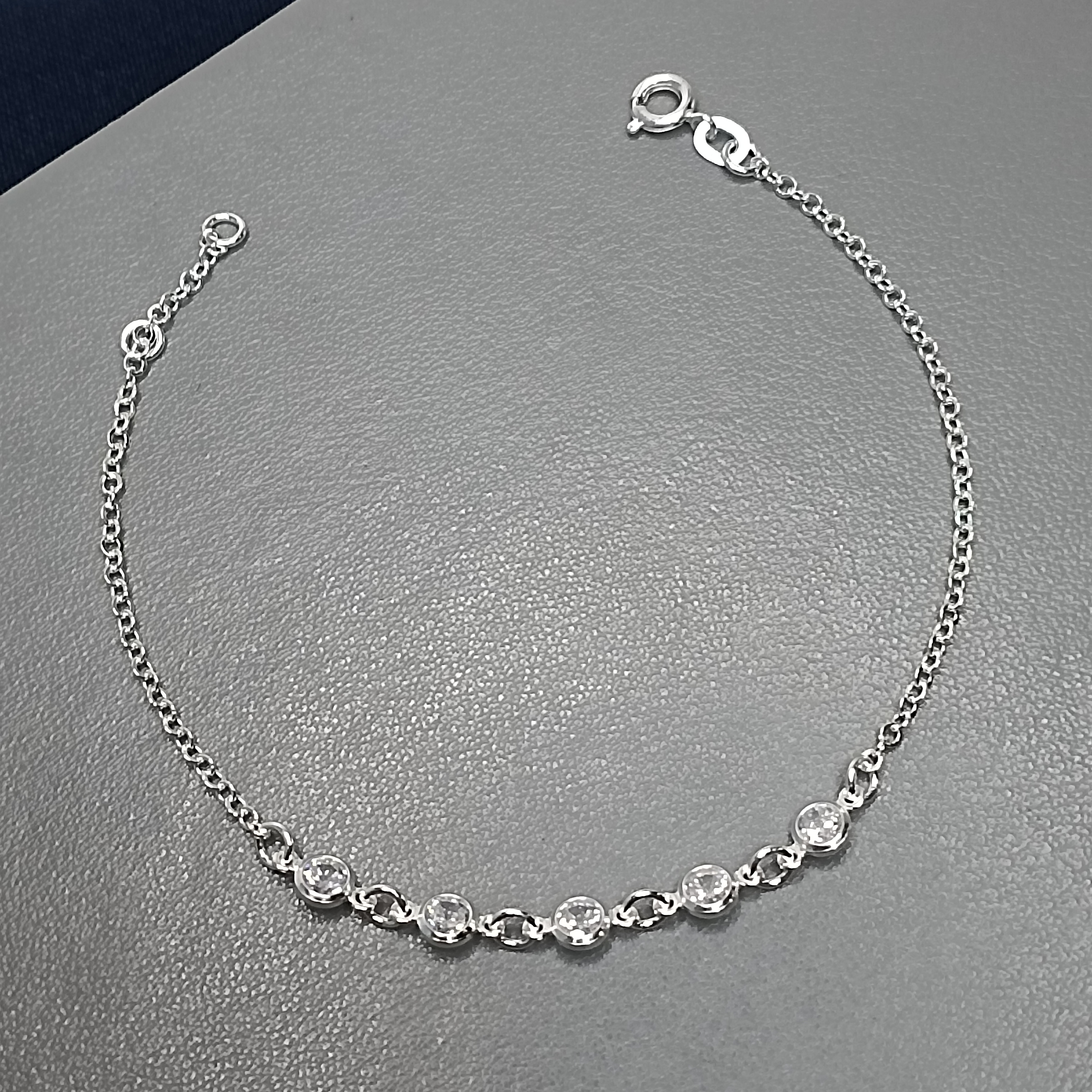 Pulseira De Prata 5 Zirconias Meio Cod:PU-59