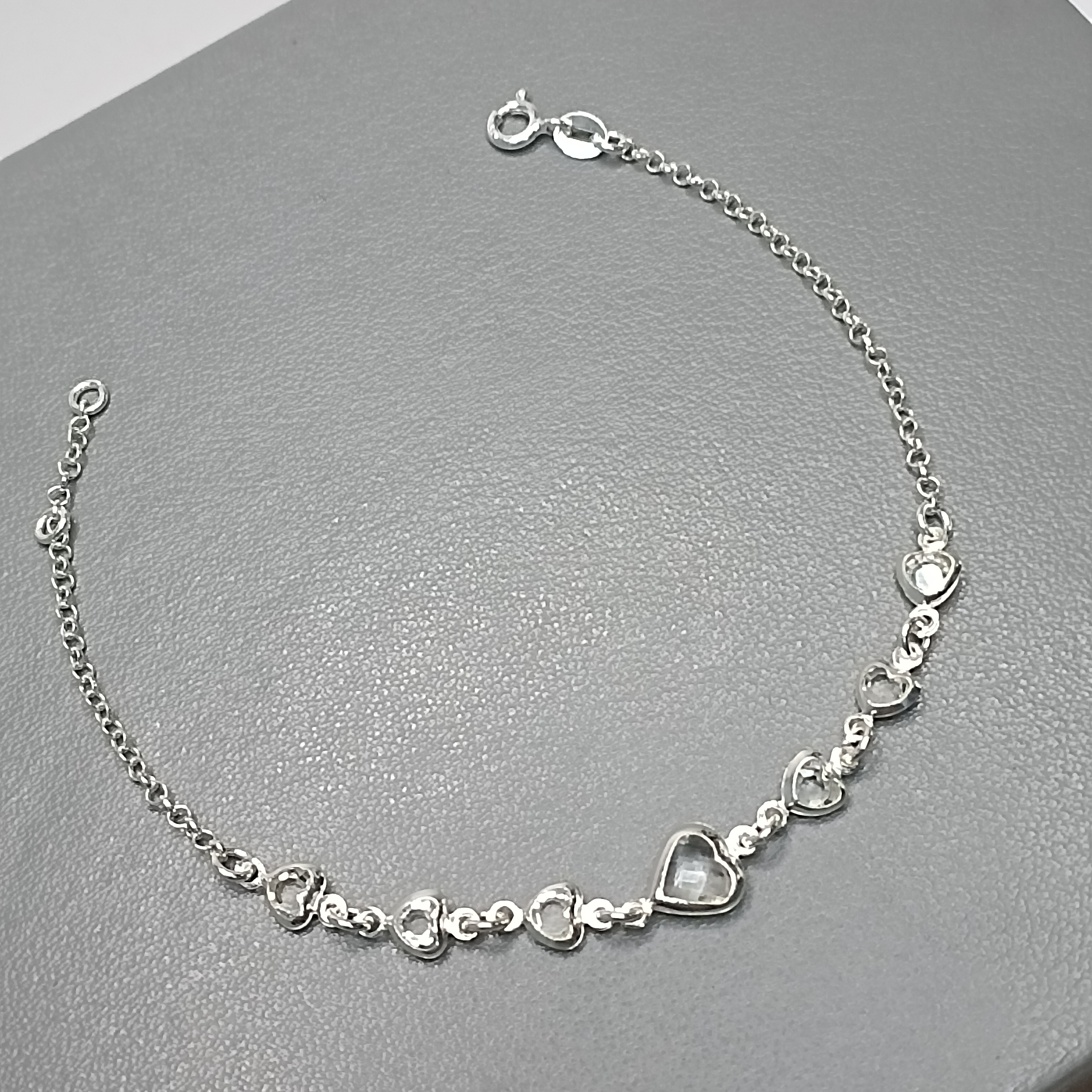 Pulseira De Prata 7 Zirconias Coração Mosaico 1 Grande Meio Cod:MD1