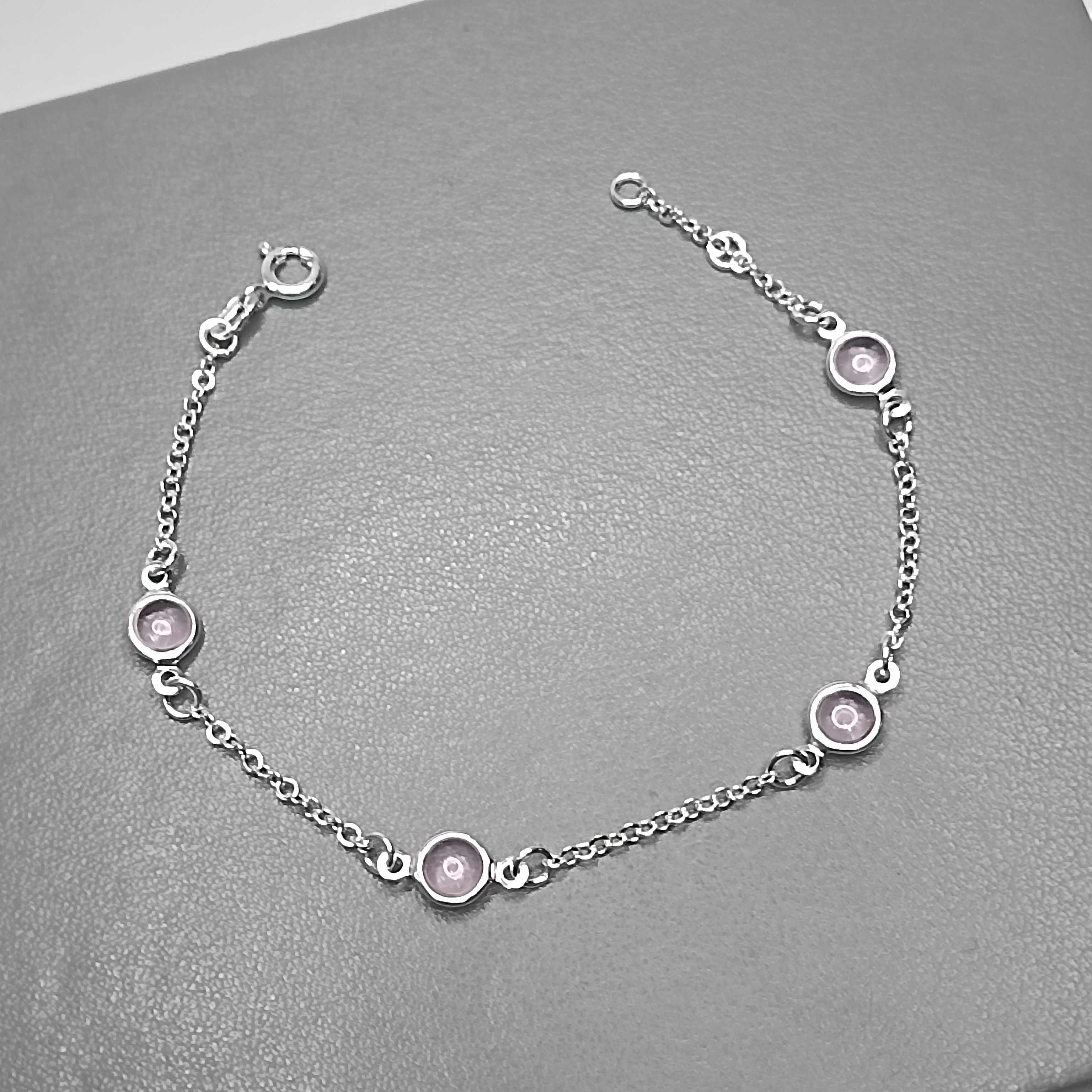 Pulseira De Prata 5 Zirconia Rosa Clara Lisa Fio Cod:MD1