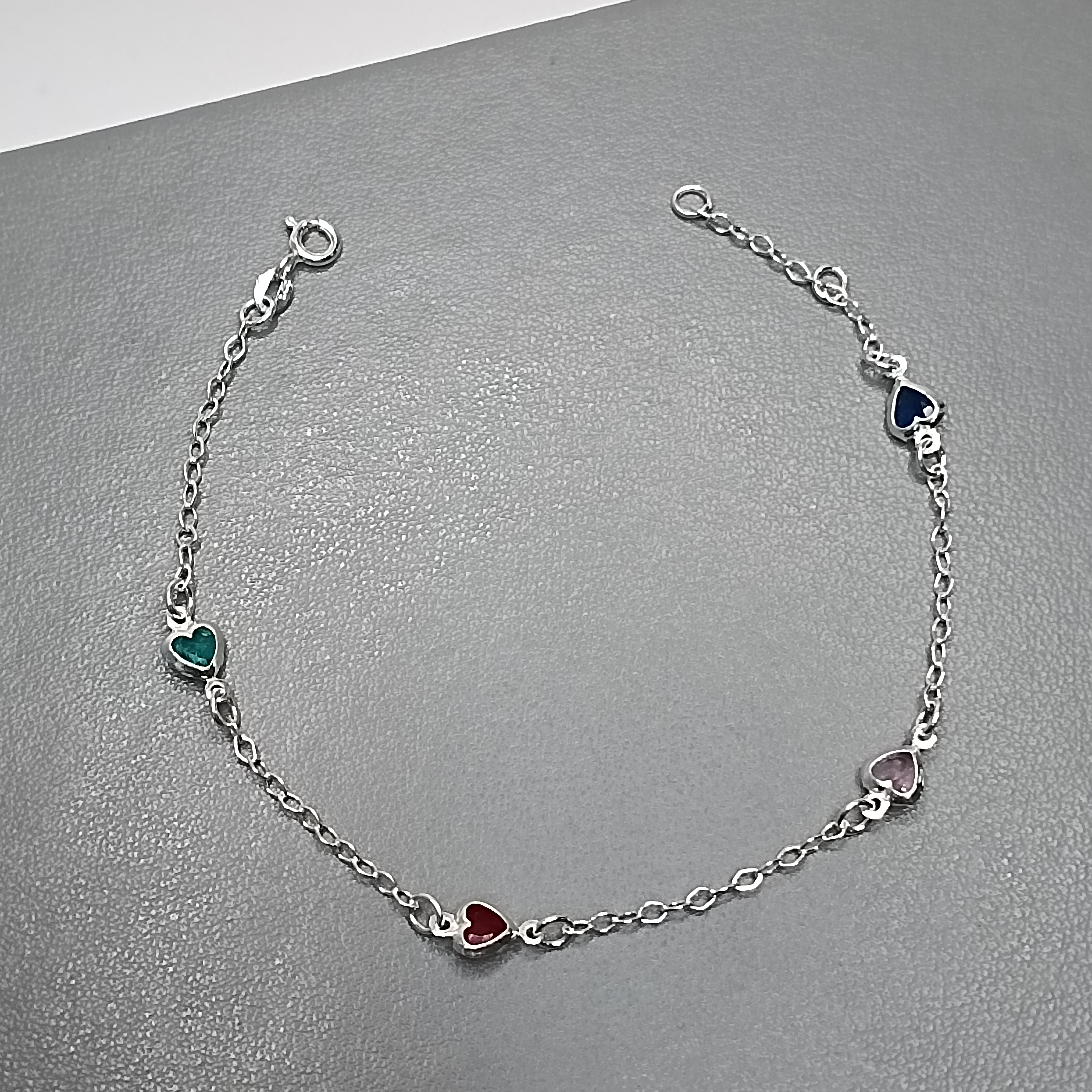 Pulseira De Prata 4 Zirconia Coração Color Fio VVRA Cod:MD1