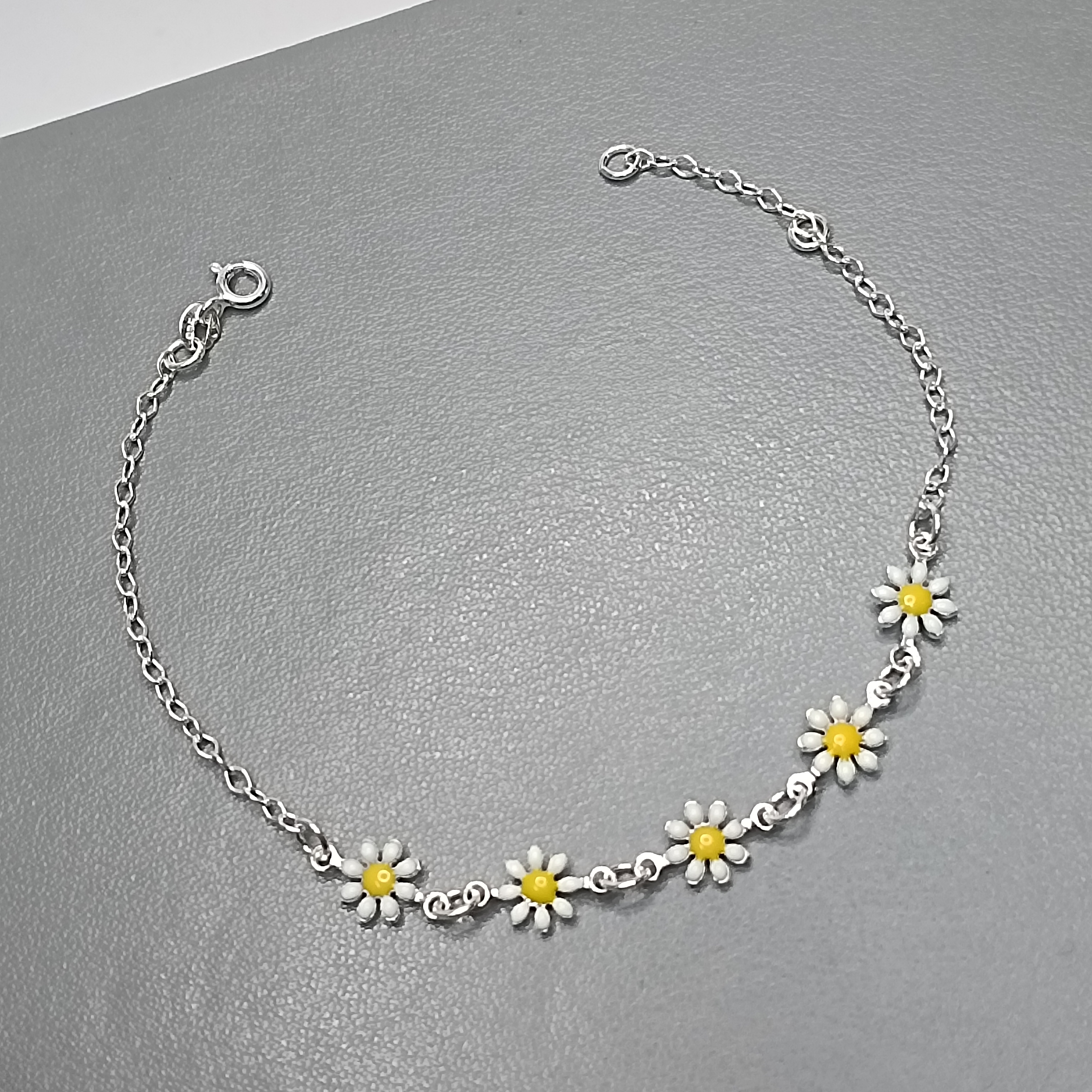 Pulseira De Prata 5 Margaridas Meio Cod:PU-89