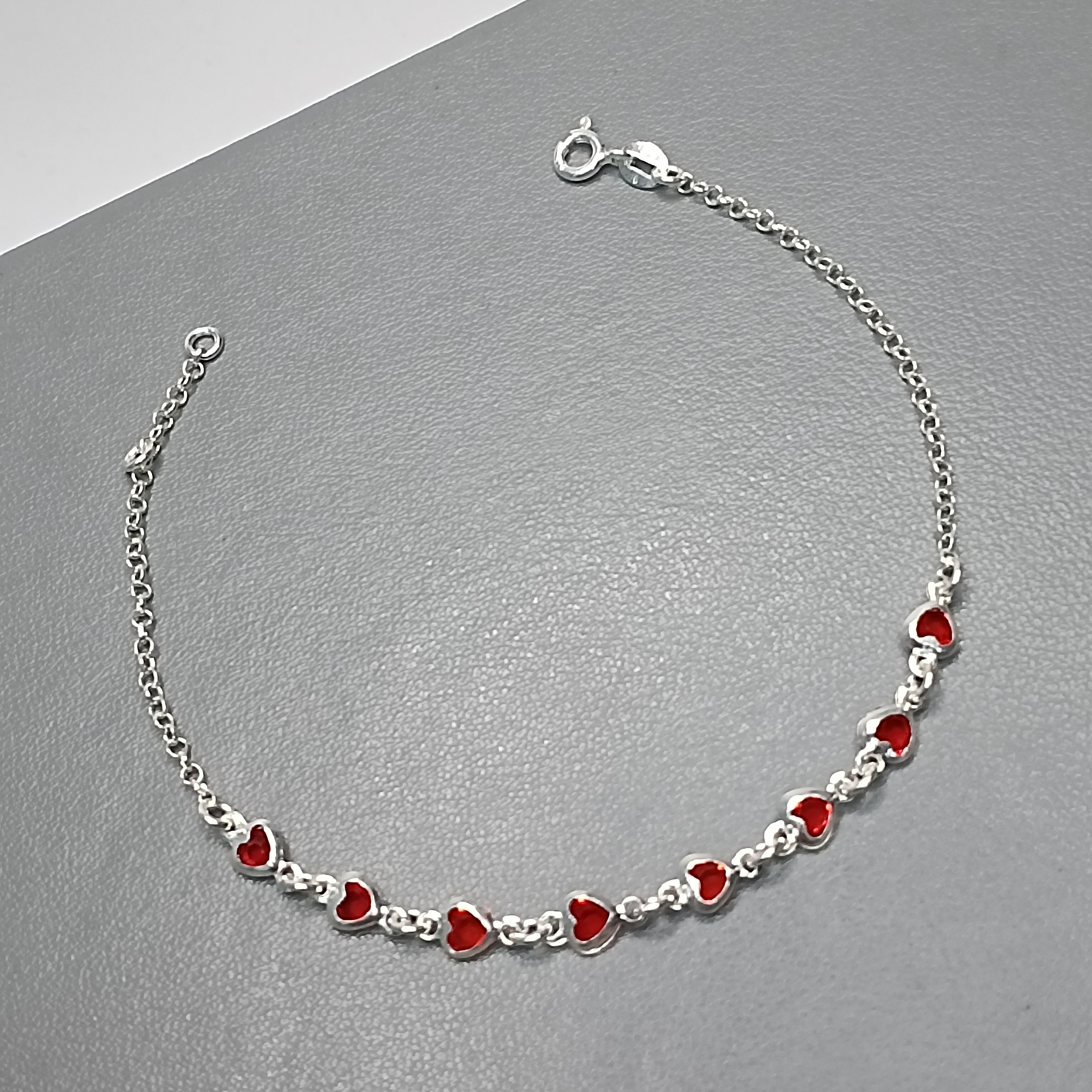 Pulseira De Prata 8 Zirconia Coração Pequeno Laranja Meio Cod:PU-15