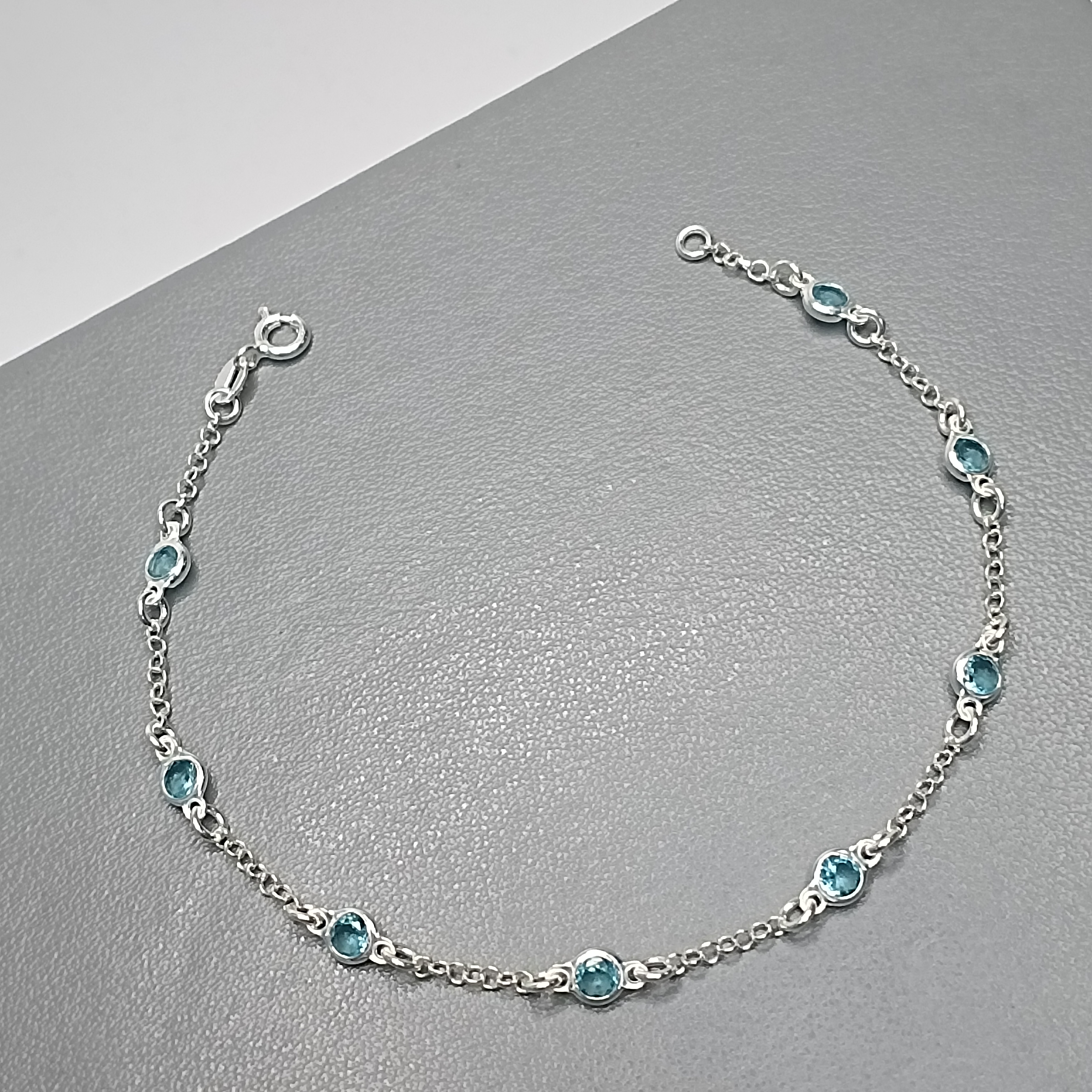 Pulseira De Prata 8 Zirconia Azul Claro Fio Cod:MD1