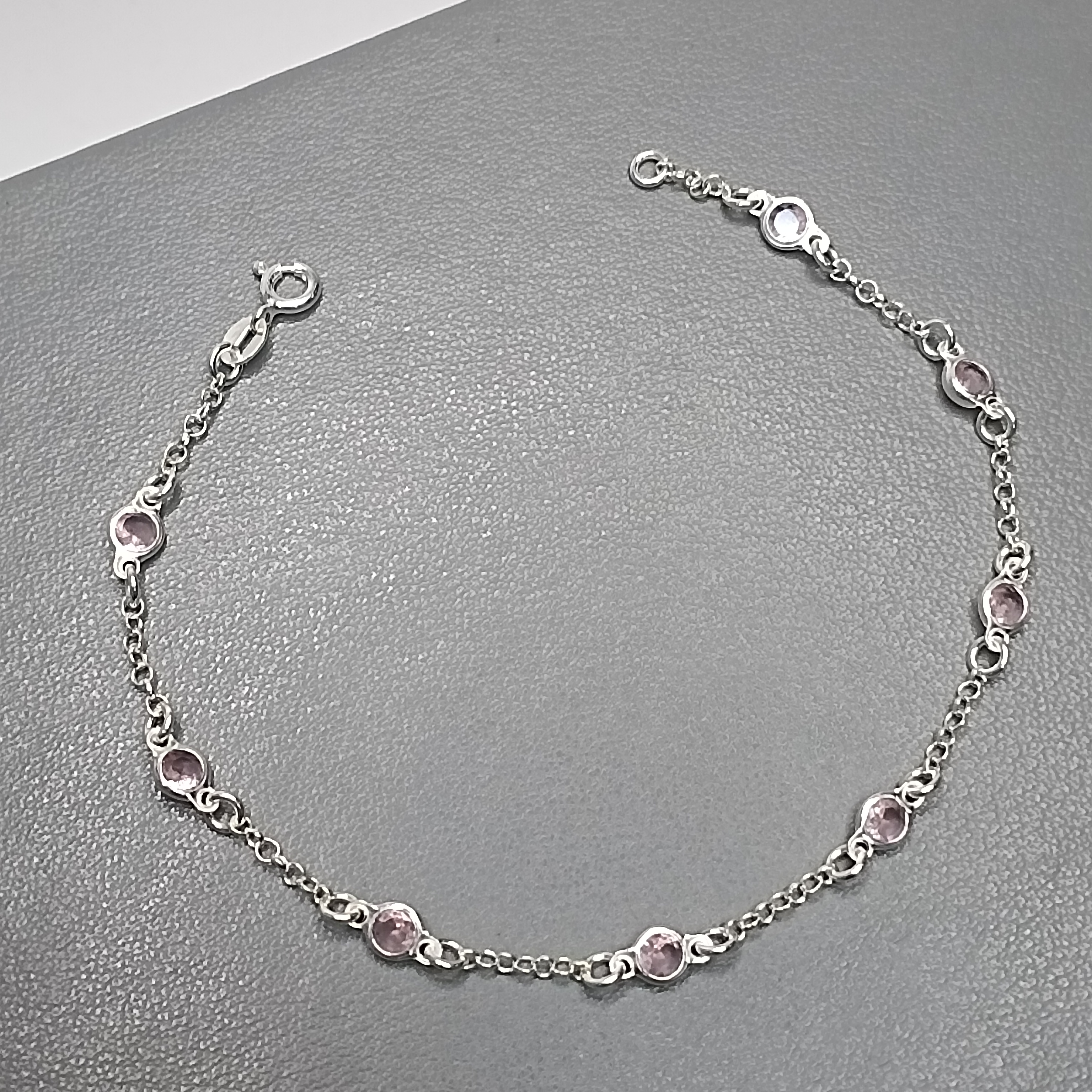 Pulseira De Prata 8 Zirconia Rosa Clara Pequena Fio Cod:MD1