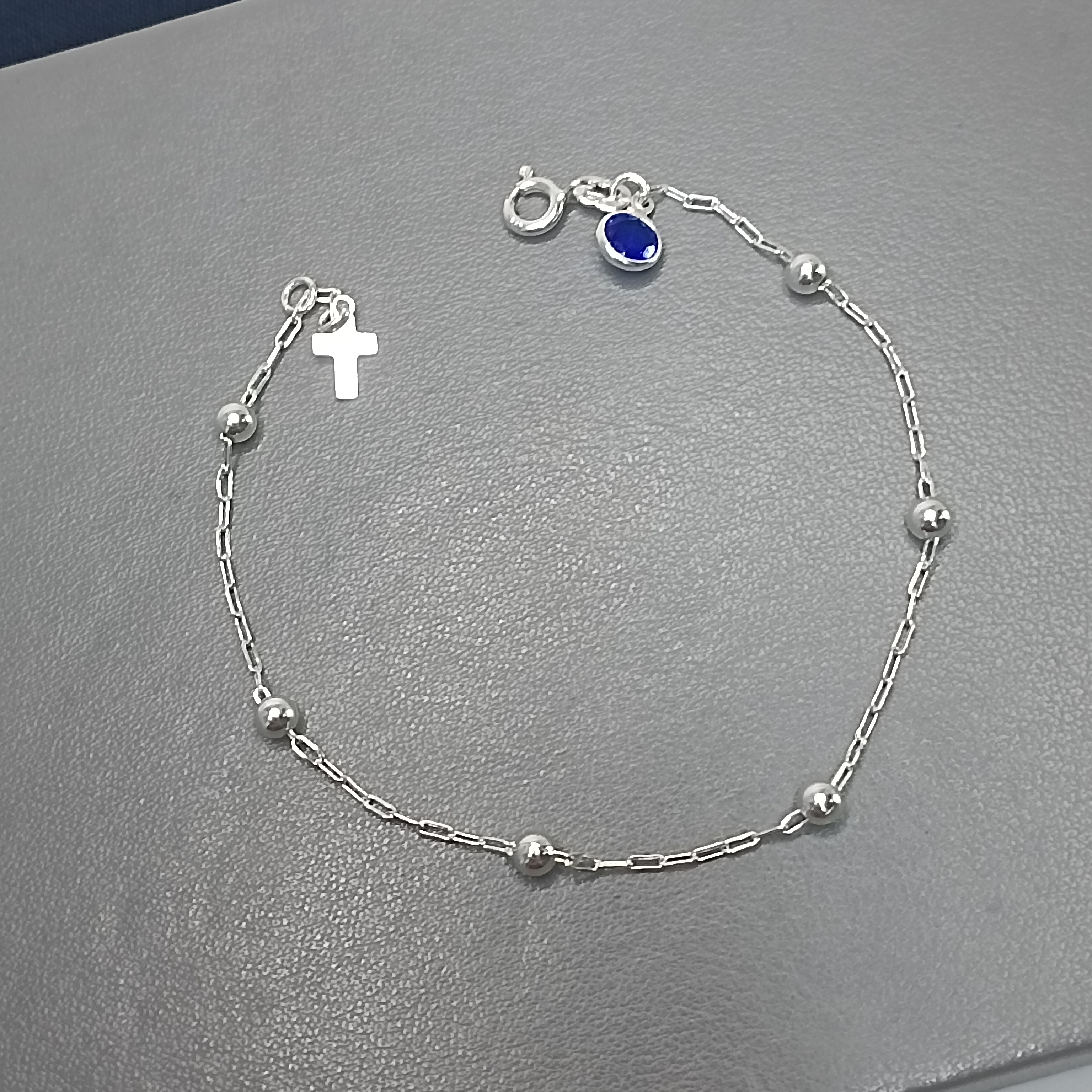 Pulseira De Prata Tipo Terço Zirconia Azul Escuro Fecho Cod:PU-09