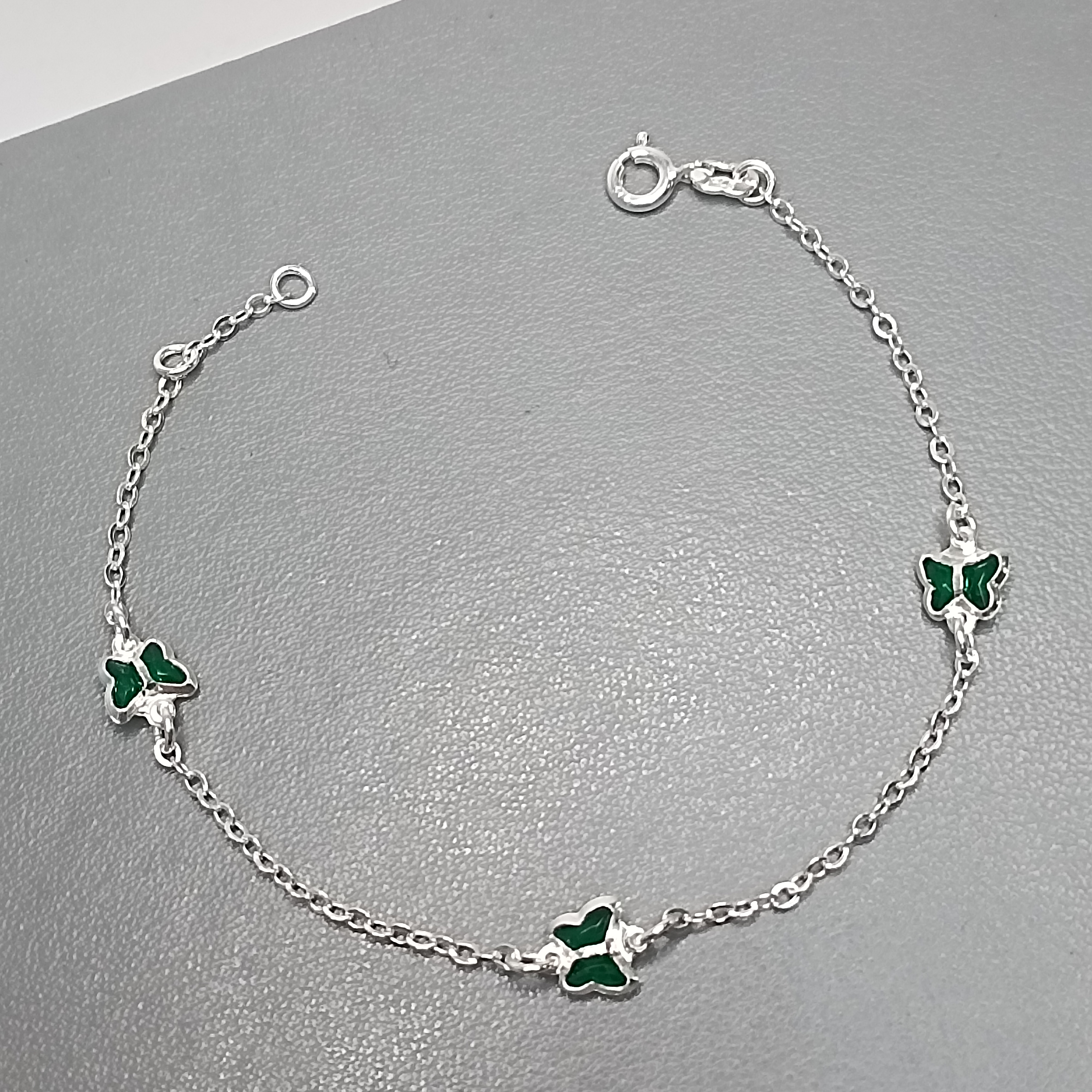 Pulseira De Prata 3 Borboleta Zirconia Verde Fio Cod:PU-32