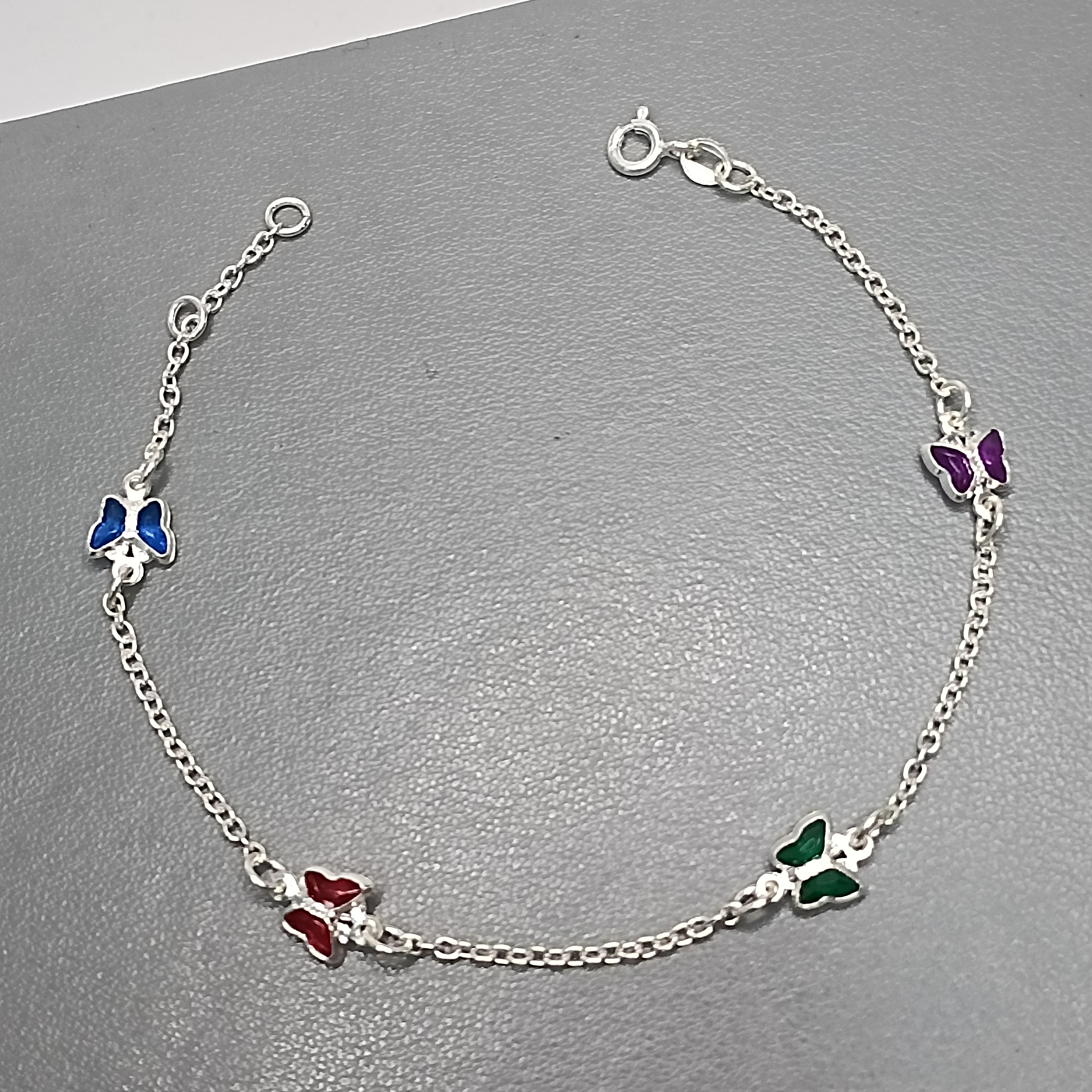 Pulseira De Prata 4 Borboleta Zirconia Color fio RVVA Cod:PU-33