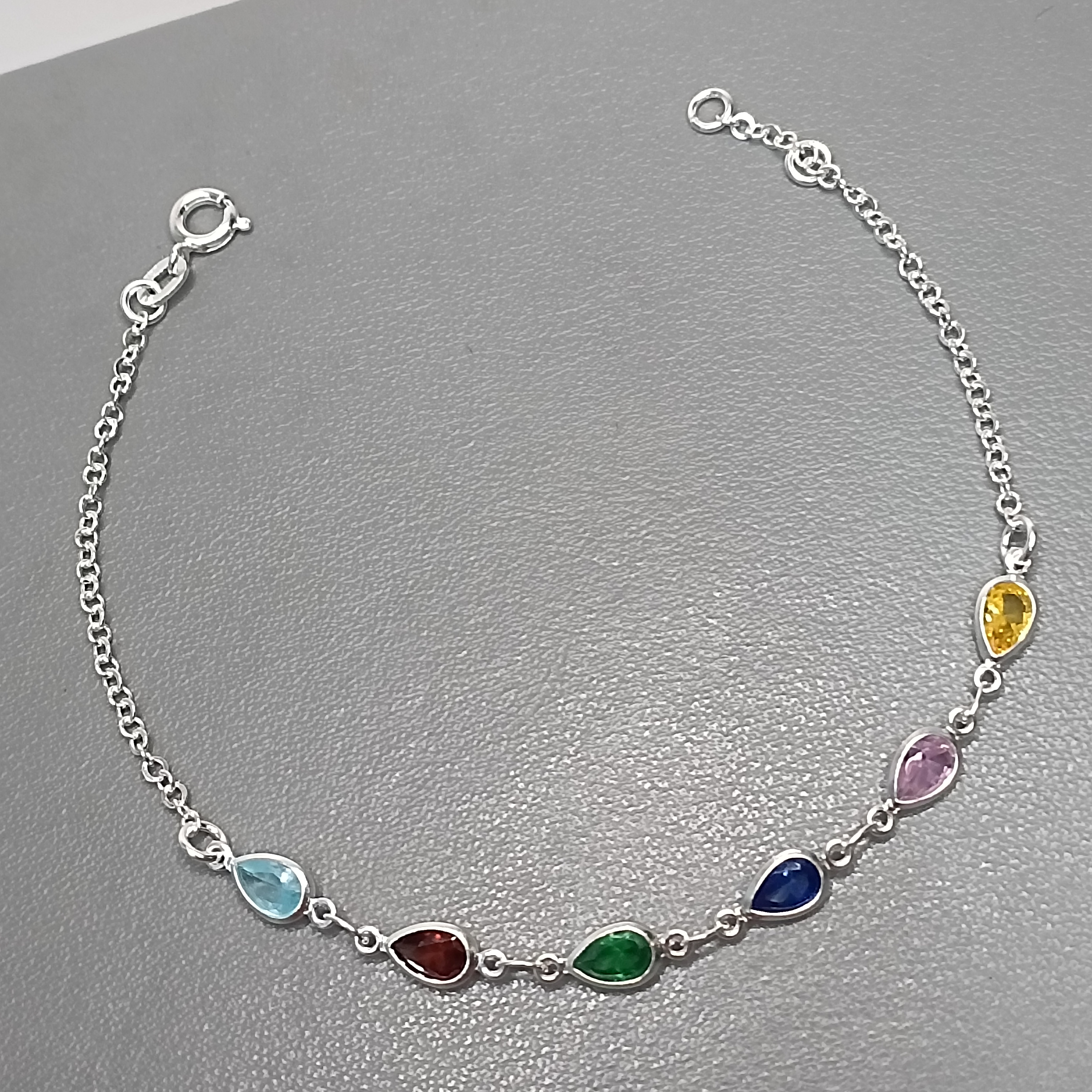 Pulseira De Prata 6 Zirconias Gota Color Meio AMVARA Cod:PU-31