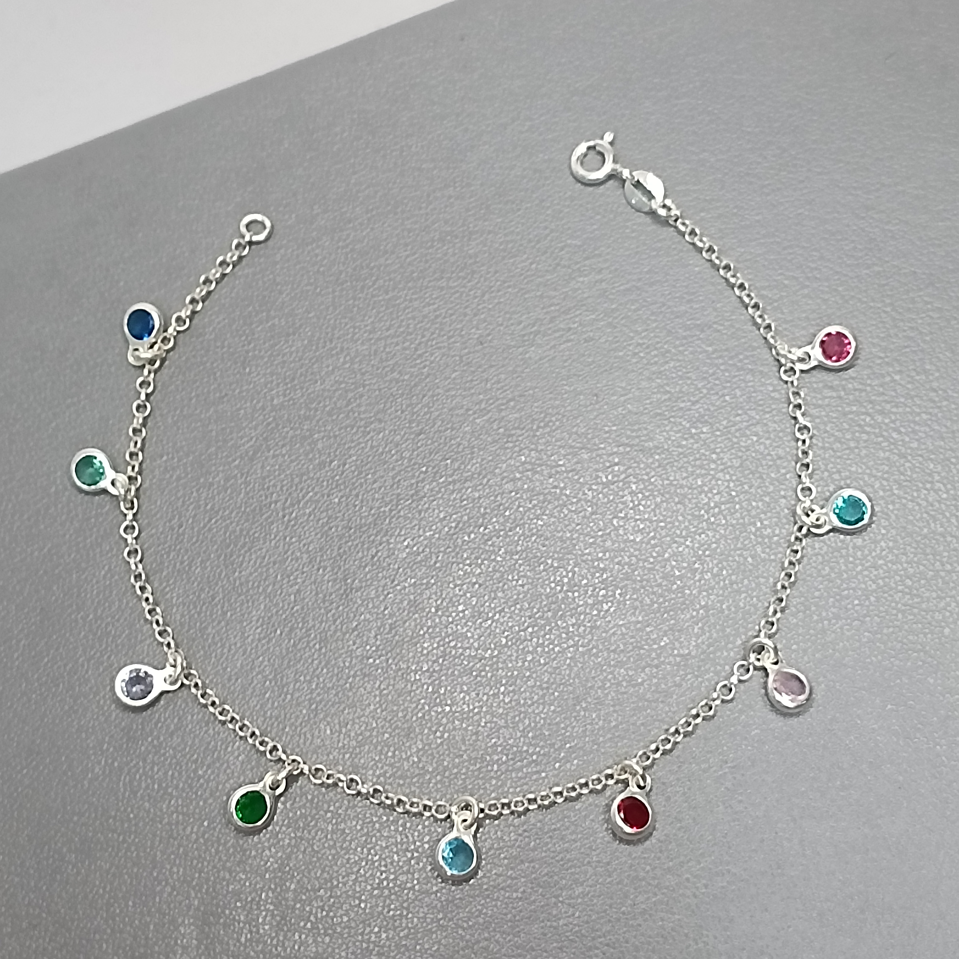 Pulseira De Prata 9 Zirconias Color Pendente fio PVRVAVLVA Cod:PU-37