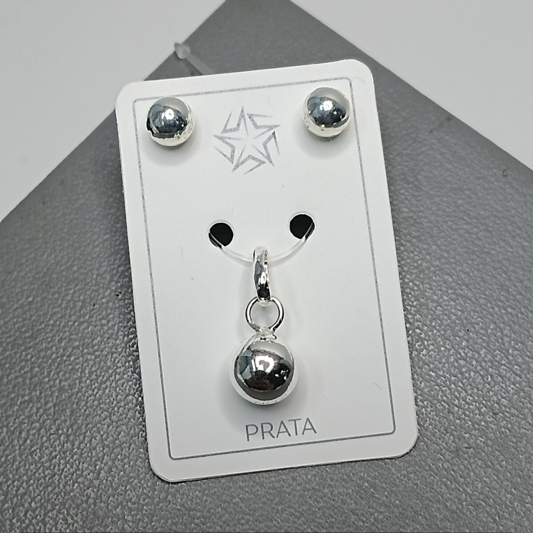 Conjunto De Prata Tradicional Bolinha Cod:CJ1-1