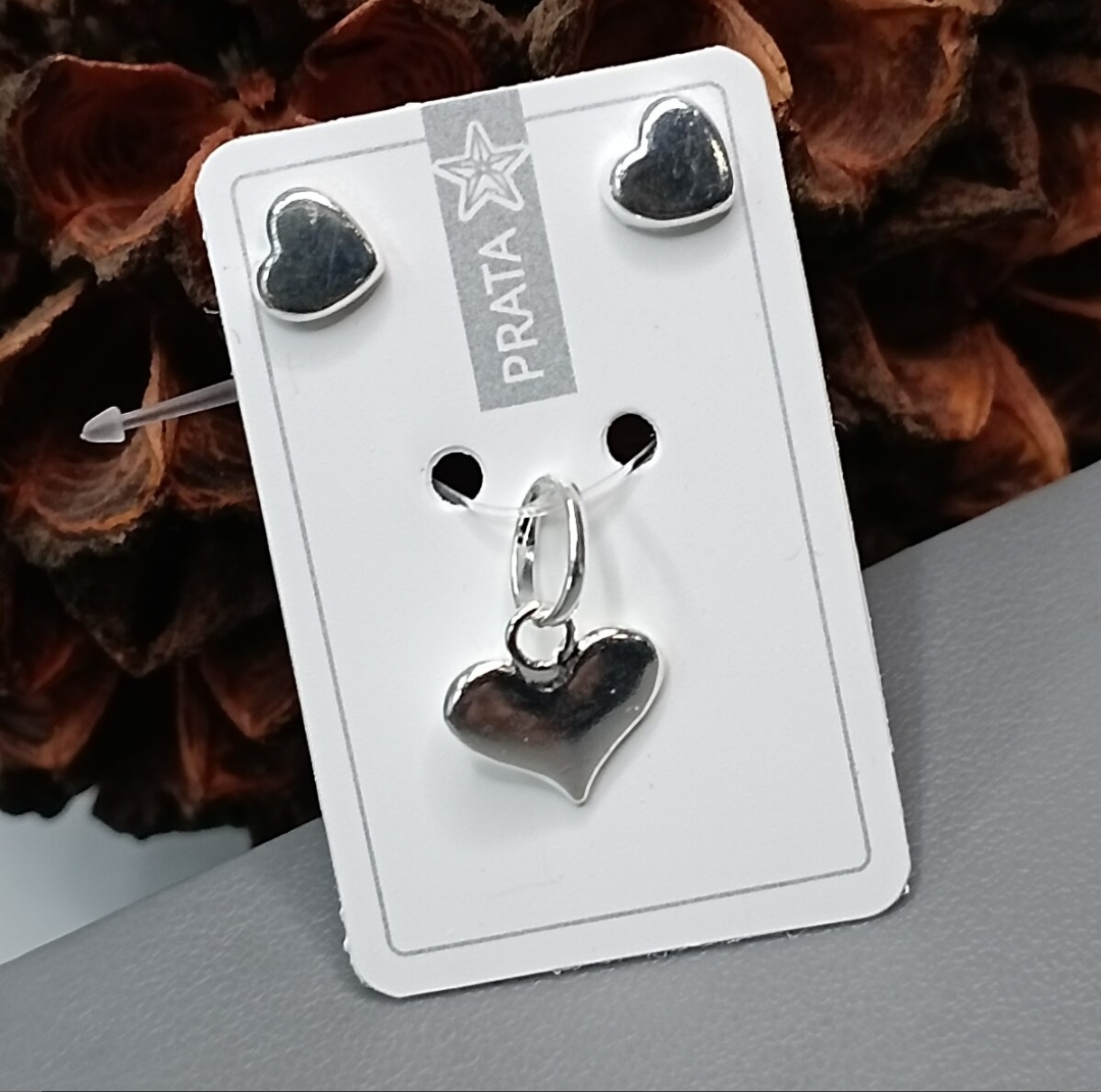 Conjunto De Prata Tradicional Coração Liso Cod:CJ1-3