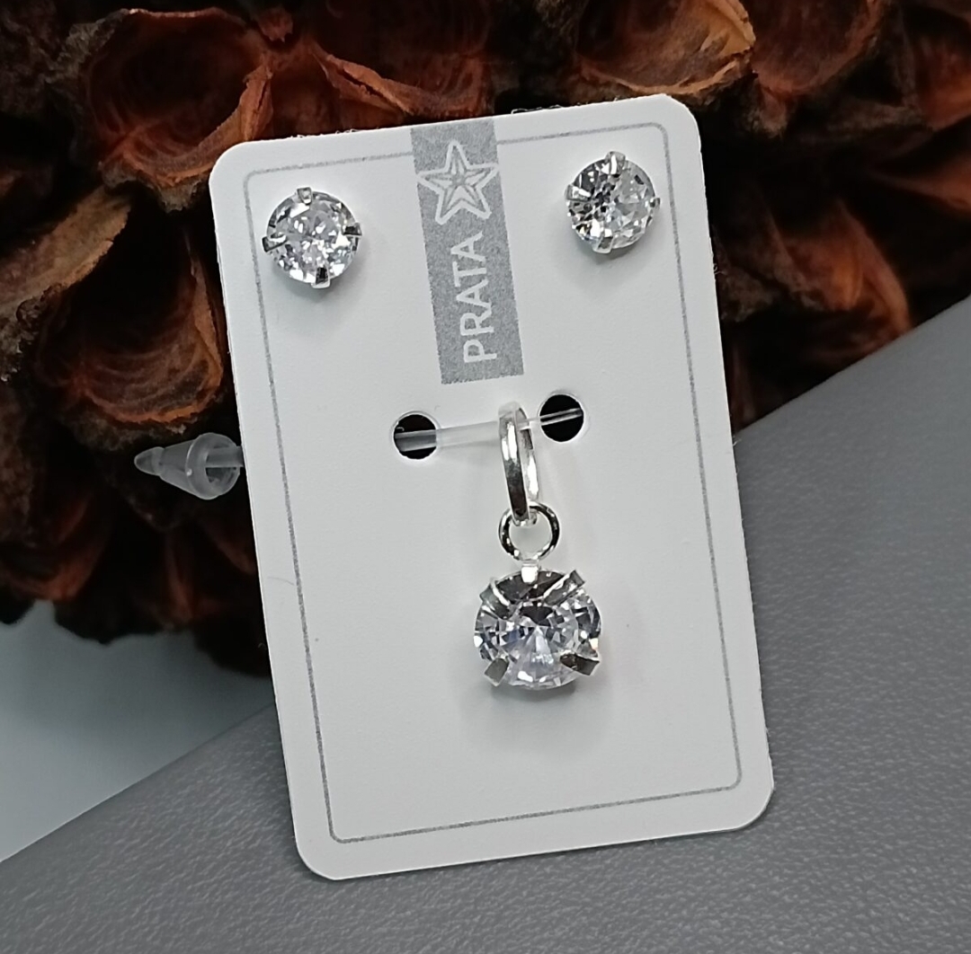 Conjunto De Prata Tradicional Zirconia Cod:CJ1-8