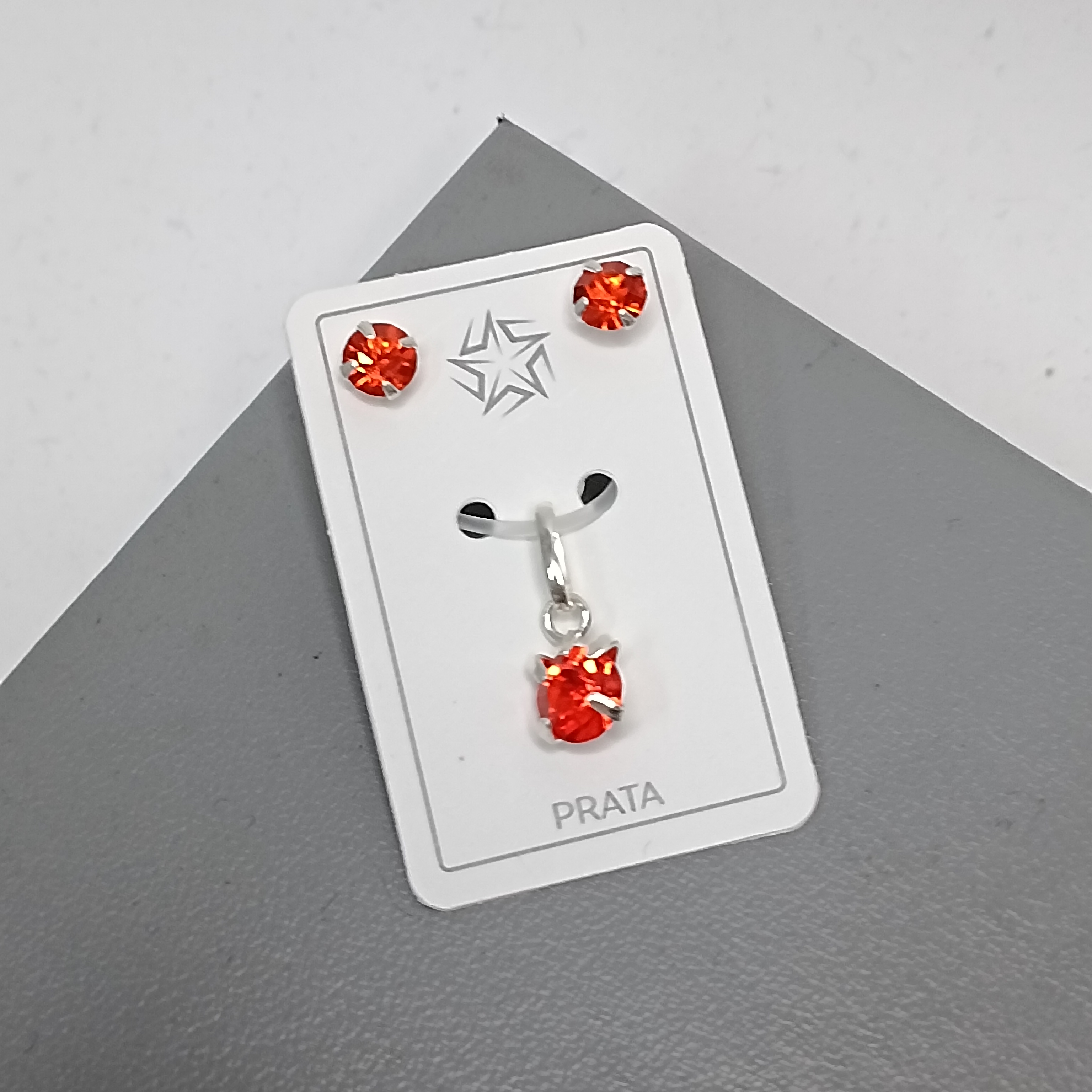 Conjunto De Prata Tradicional Zirconia Laranja Cod:CJ1-13