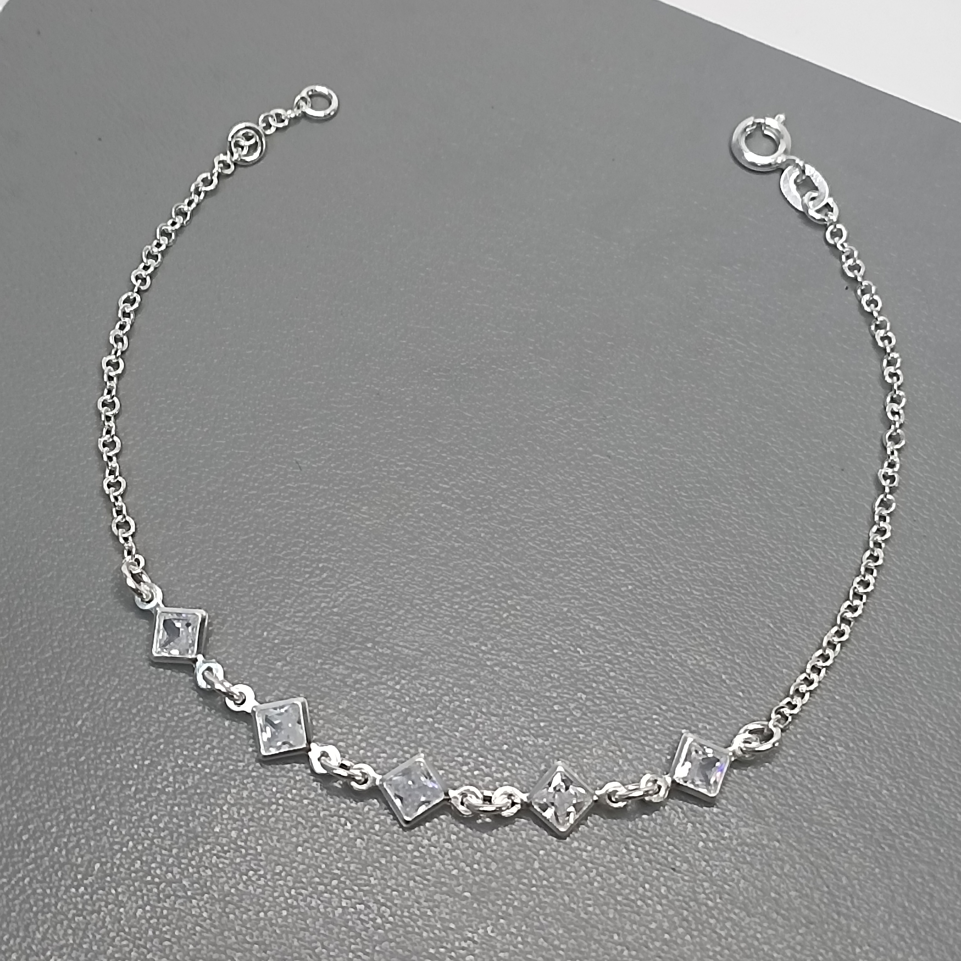 Pulseira De Prata 5 Zirconia Losangulo Meio Cod:PU-50