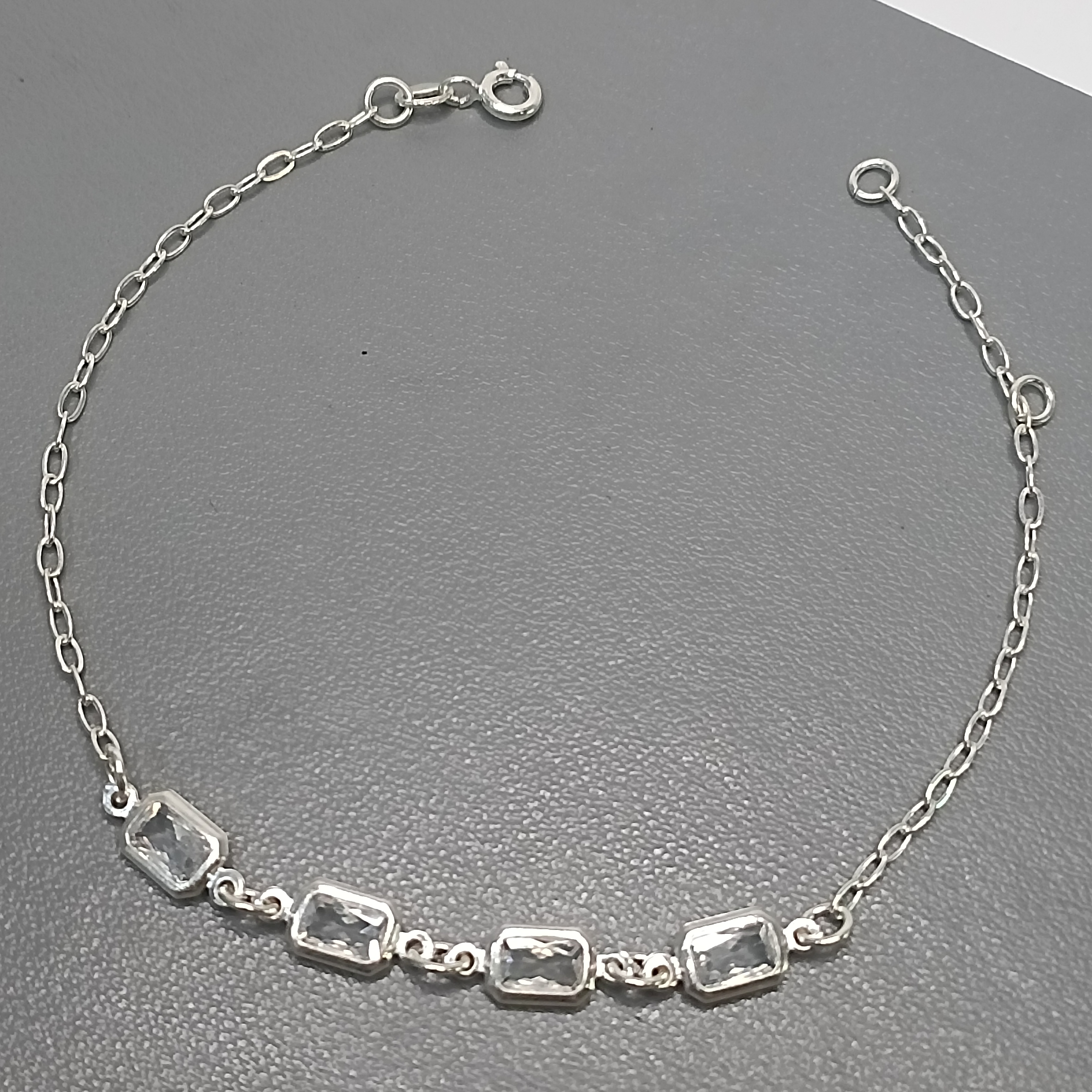 Pulseira De Prata 4 Zirconia Baguete Grande Meio Cod:PU-45