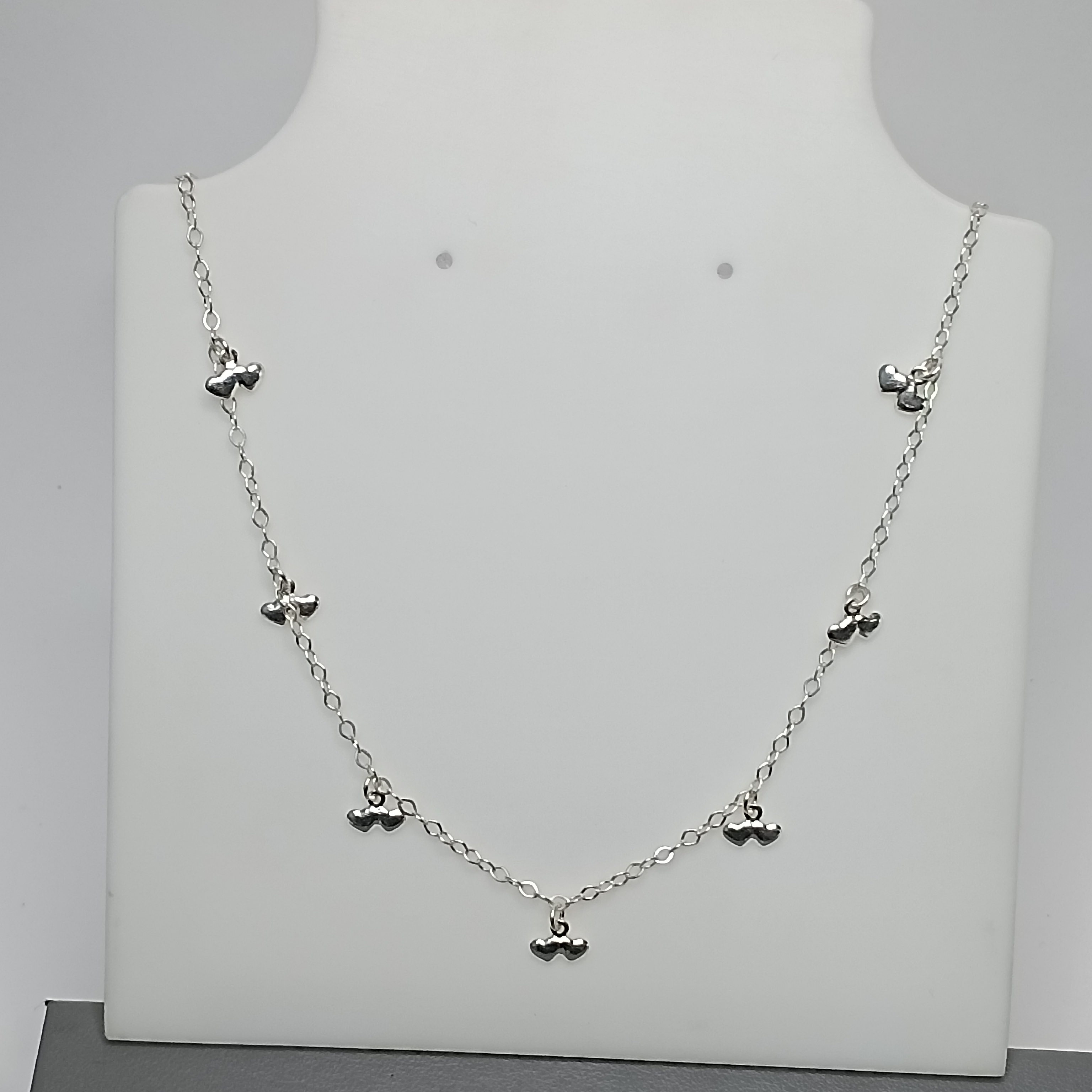 Gargantilha De Prata Montagem Choker Corações Duplo Pendentes Cod:G2-01