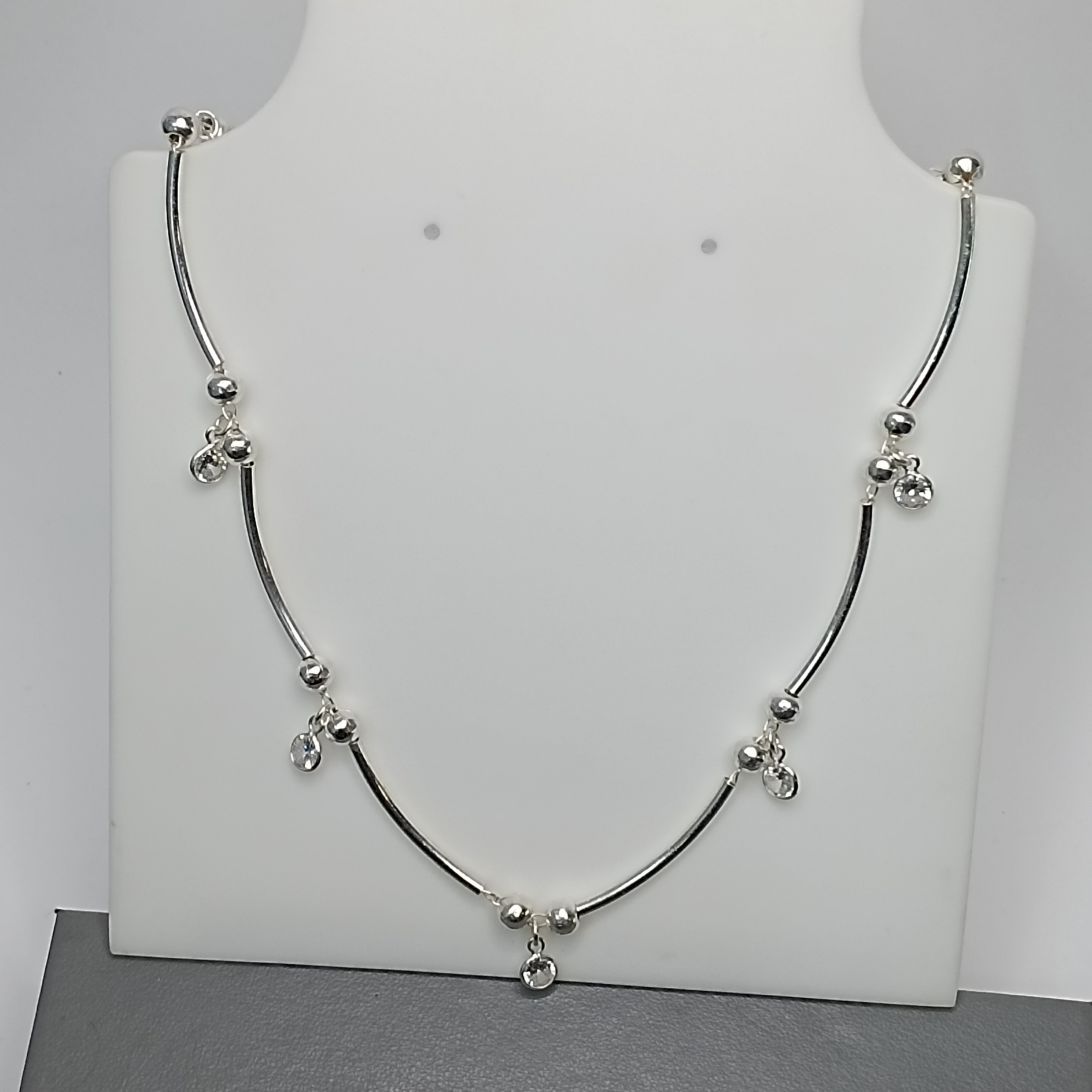 Gargantilha De Prata Montagem Choker Tubo Bola Com Zirconia Pendente  Cod:G2-02