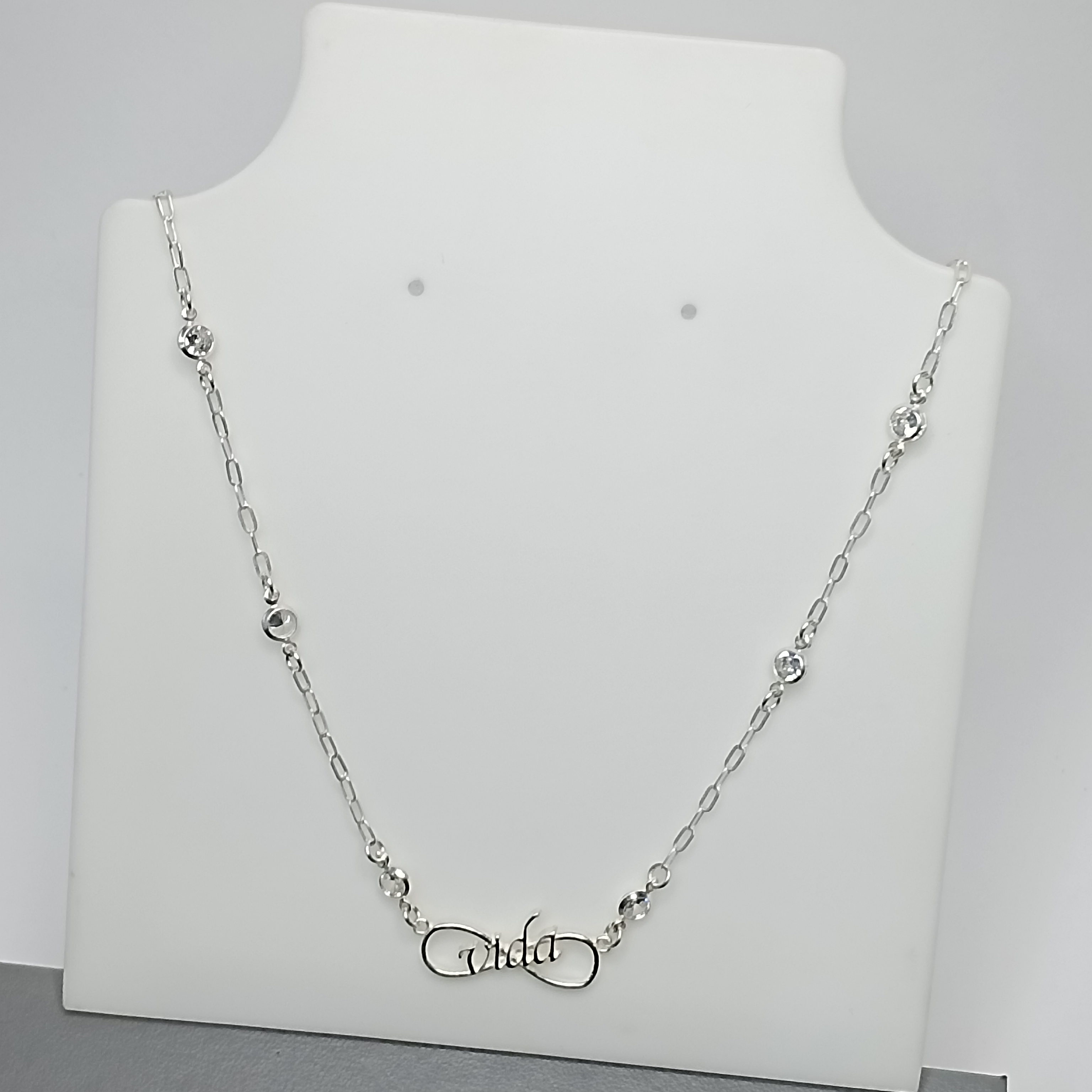 Gargantilha De Prata Choker Infinito Vida Zirconia Fio Cod:G2-05