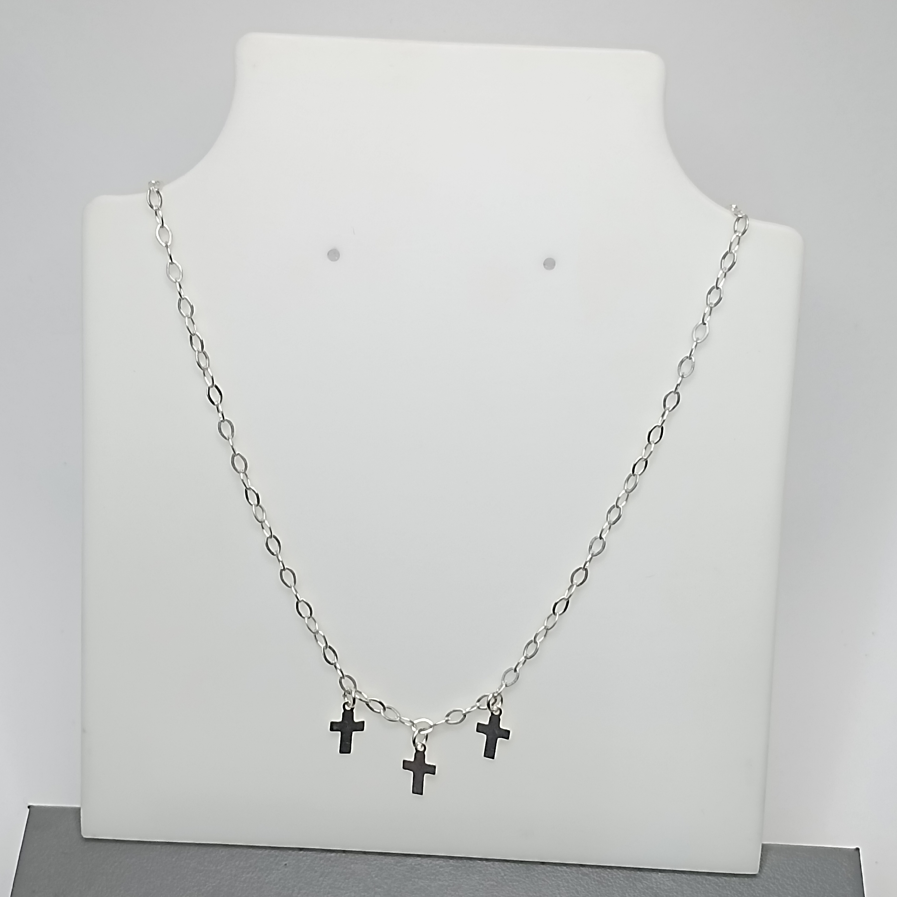 Gargantilha De Prata Choker Montagem 3 Cruz Pendente Meio Cod:G2-14