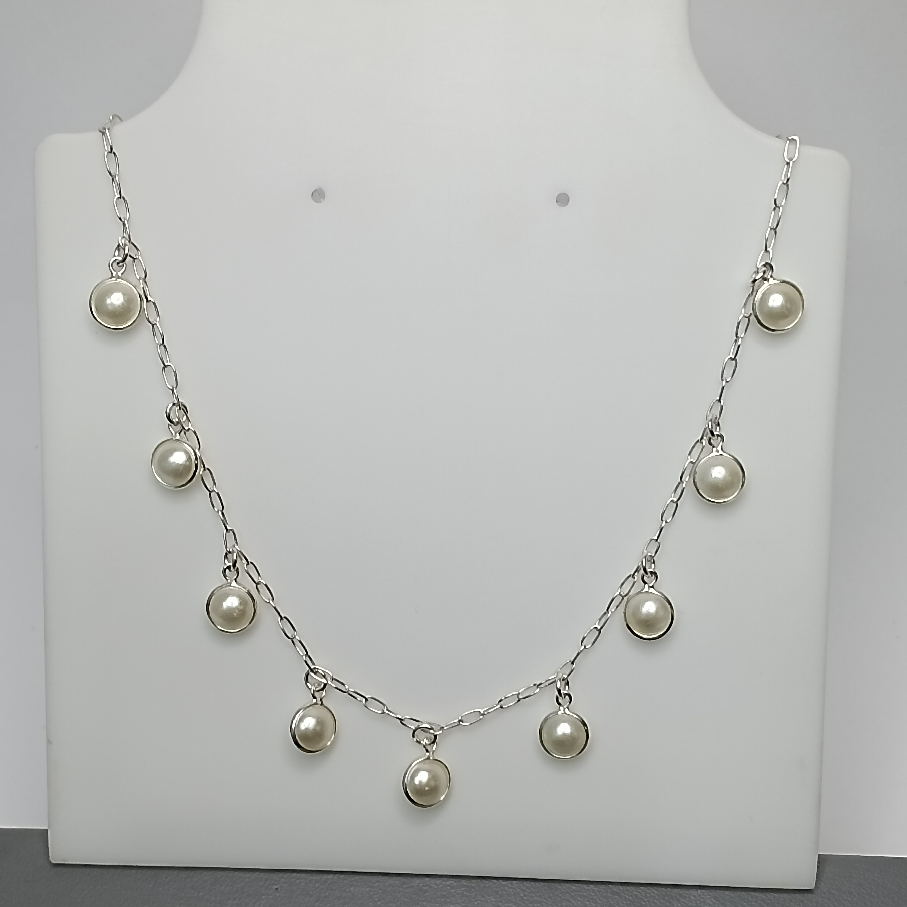 Gargantilha De Prata Choker Perolas Pendentes Fio Cod:G2-17