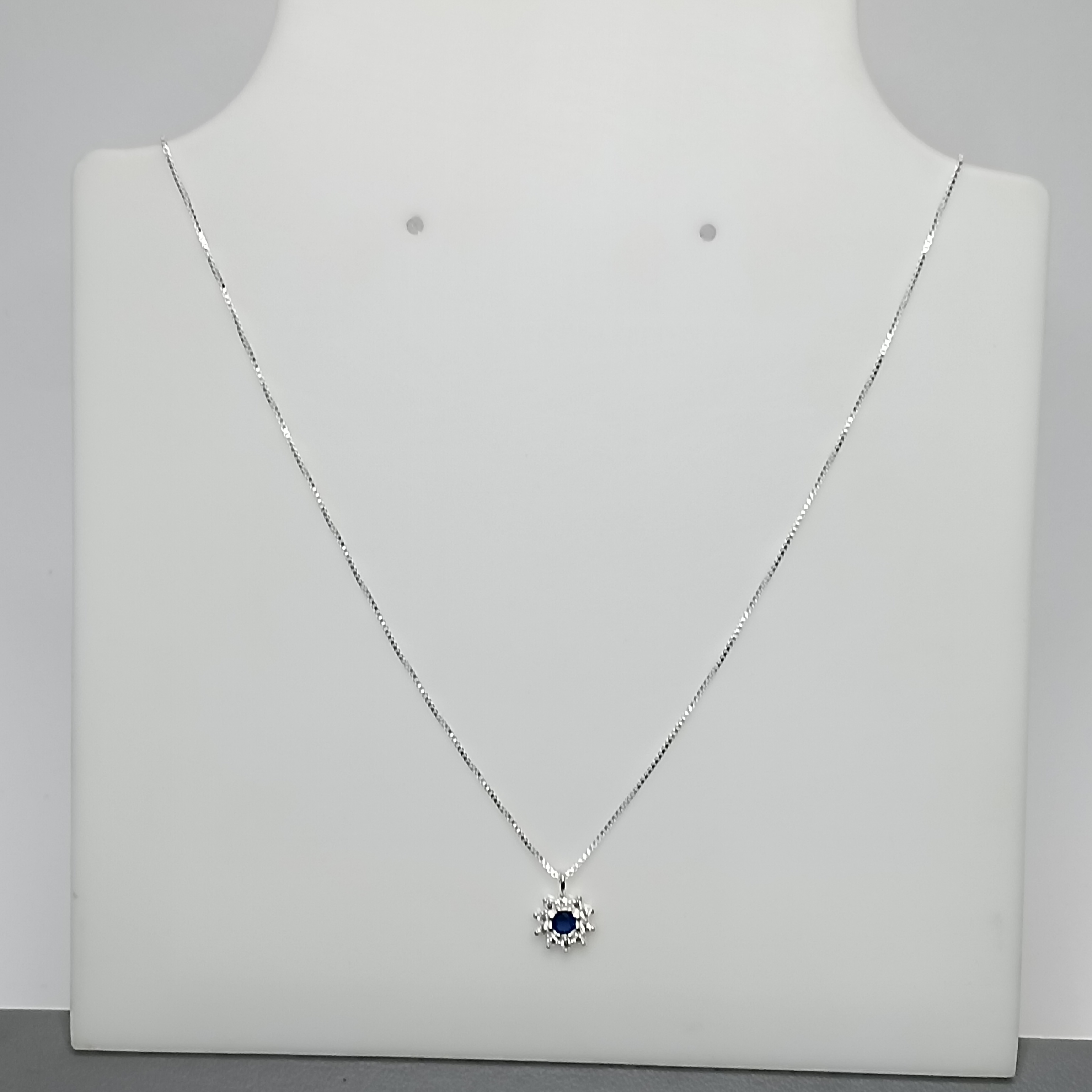 Gargantilha De Prata Tipo Chuveiro Zirconia Azul Borda Zirconia Branca Cod:G3-11