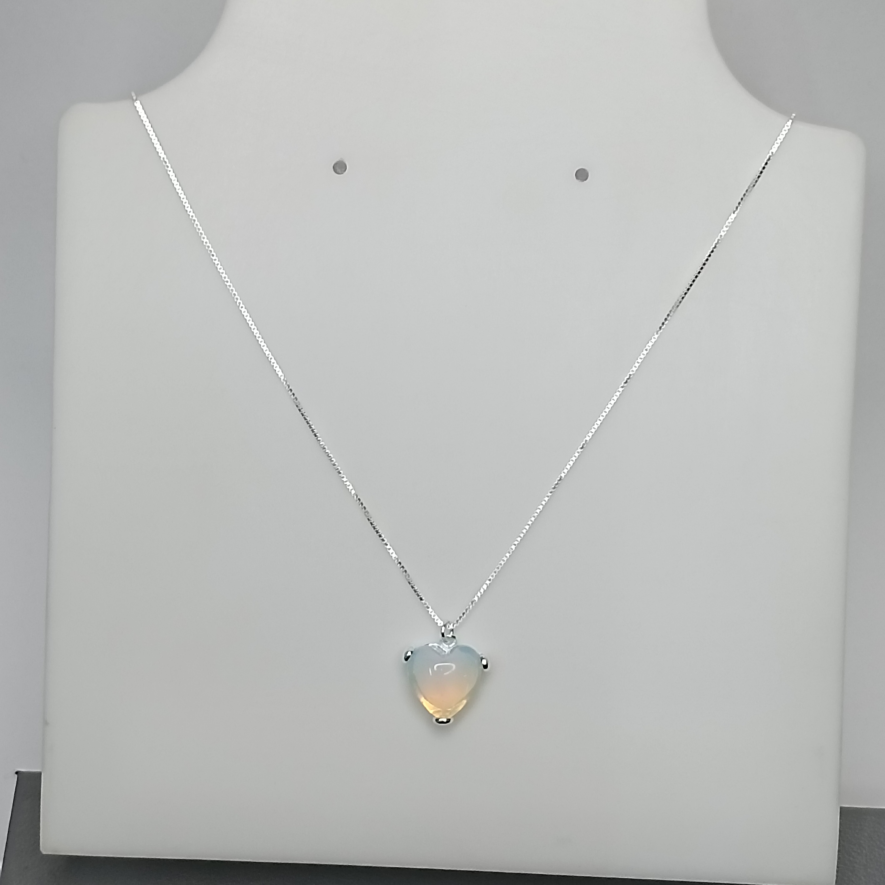 Gargantilha De Prata Coração Pedra Da Lua 45cm Cod:G3-13