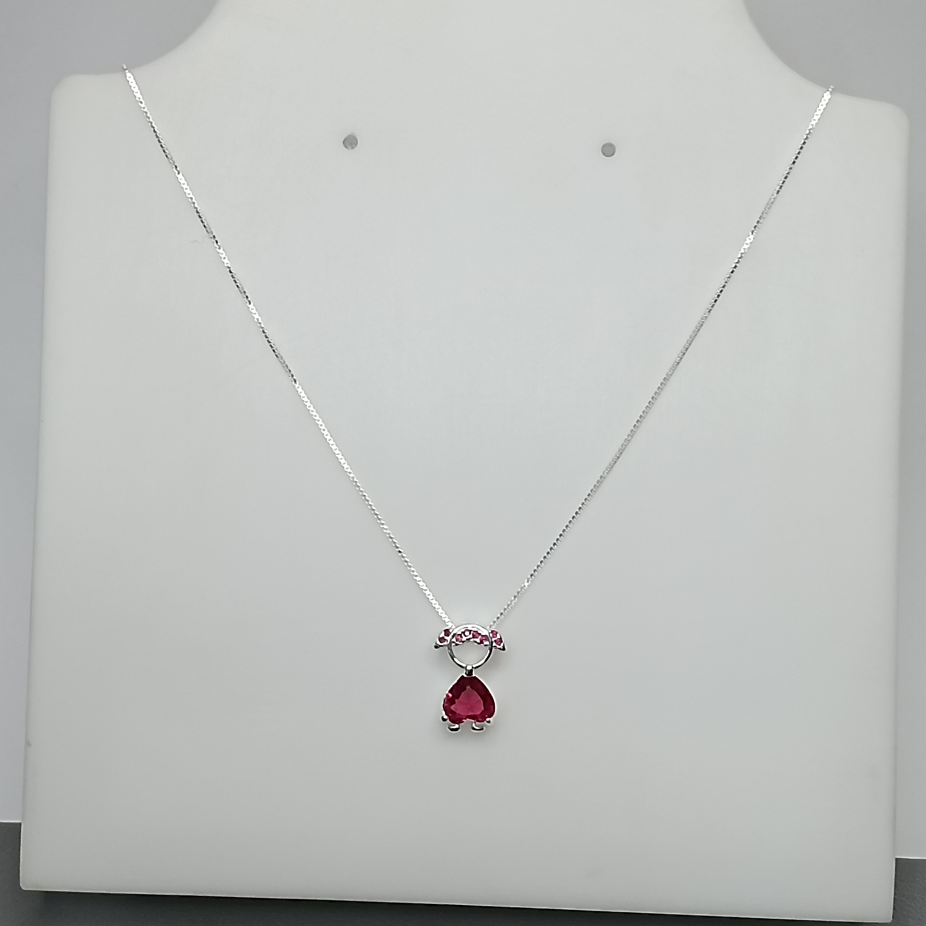 Gargantilha De Prata Menina Cravejada Zirconia Coração Rosa 45cm Cod:G3-16