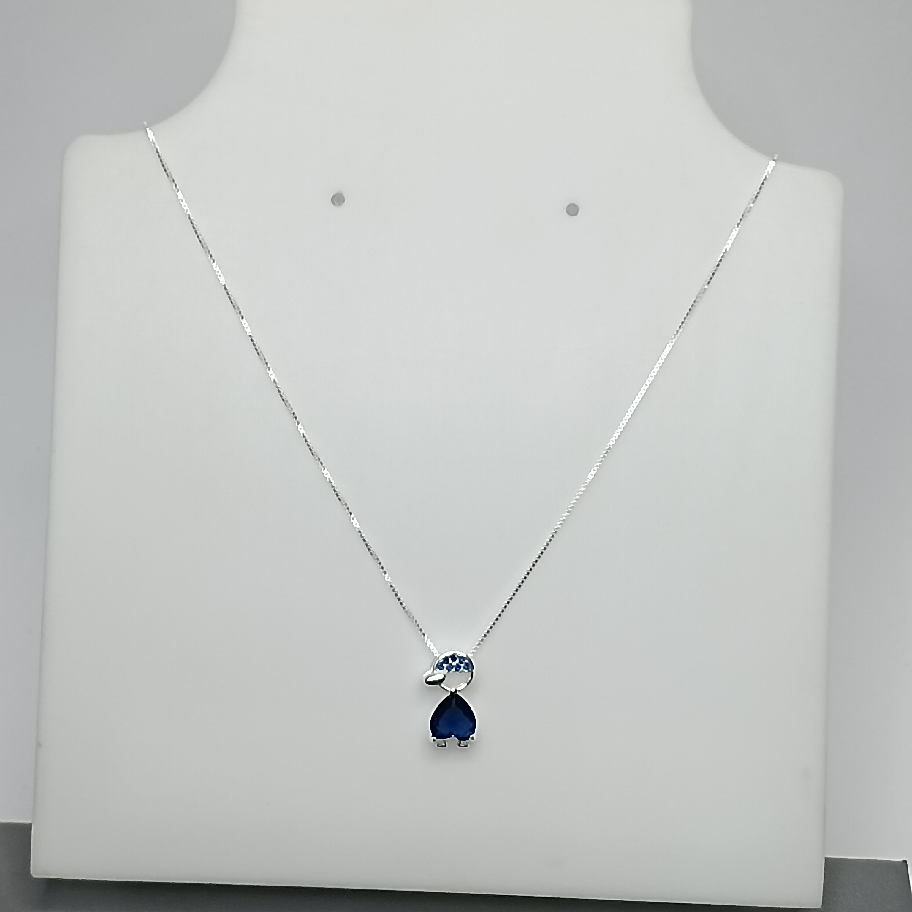 Gargantilha De Prata Menino Cravejado Zirconia Coração Azul 45cm Cod:G3-17