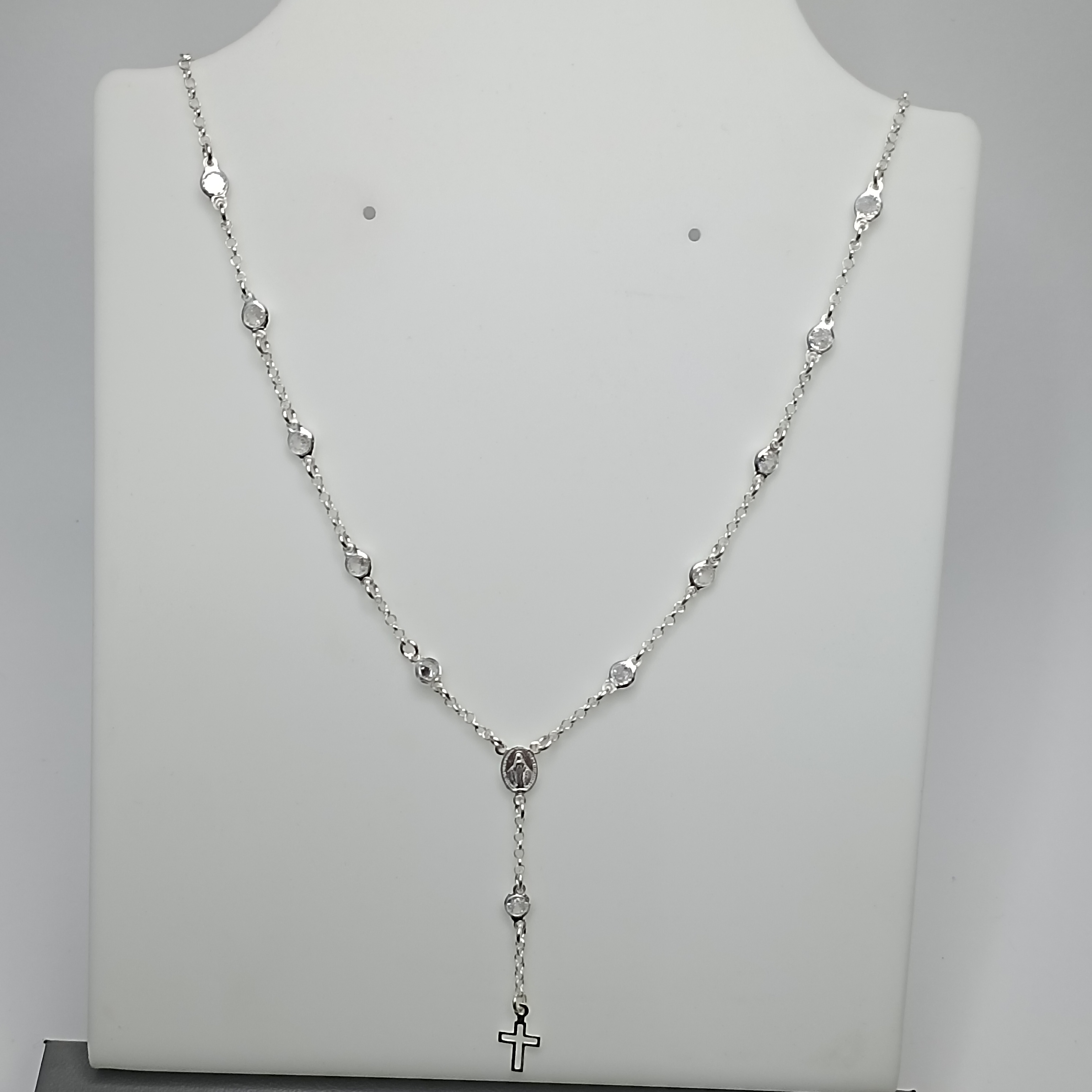 Gargantilha De Prata Terço Zirconia Fio Cod:G3-01