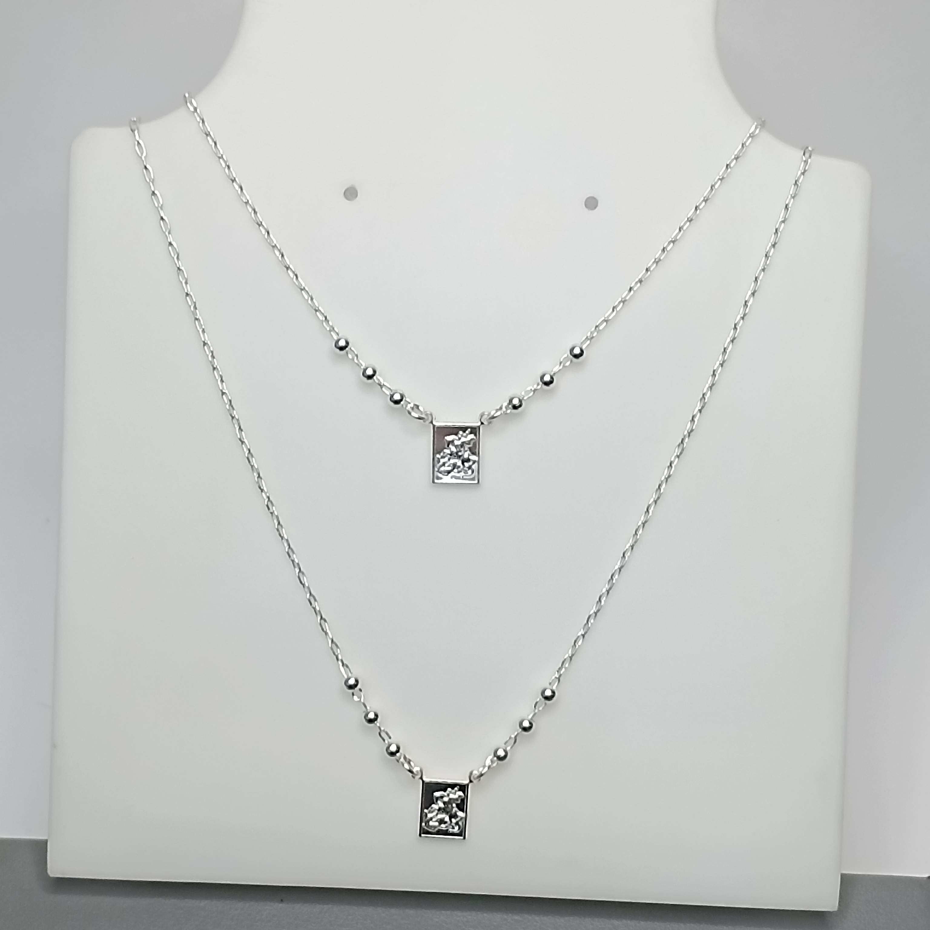 Gargantilha De Prata Escapulario São Jorge Com 6 Bolinhas 3mm 65cm Cod:G4-03