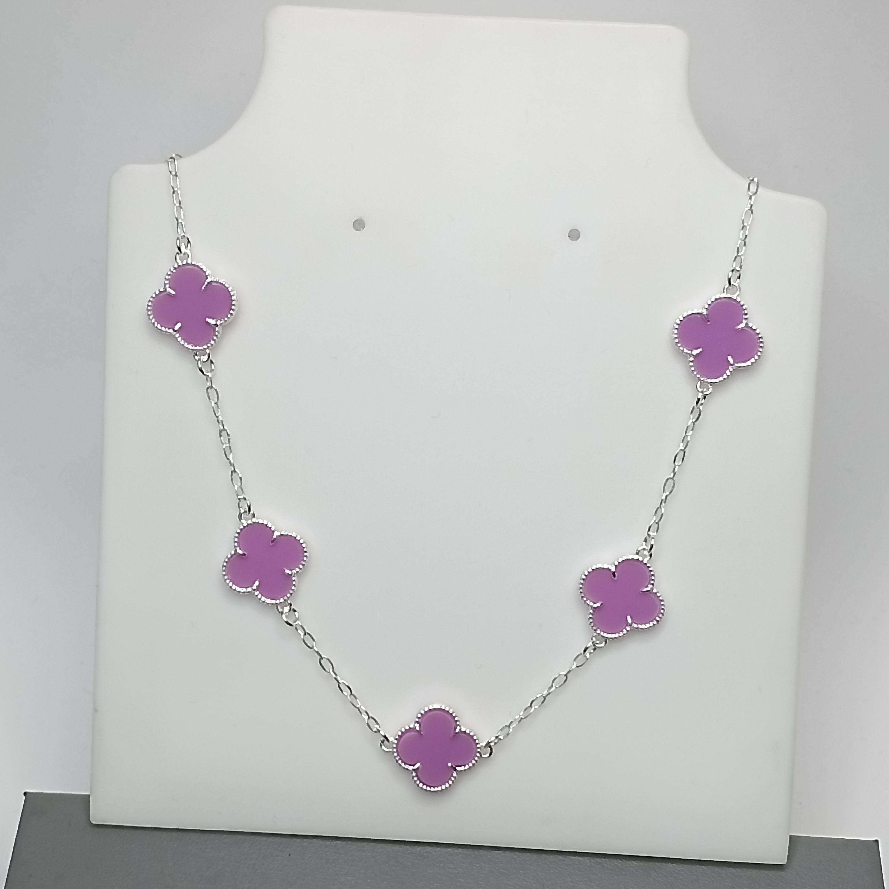 Gargantilha De Prata 5 Trevo Grande Roxo 45cm Cod:MD