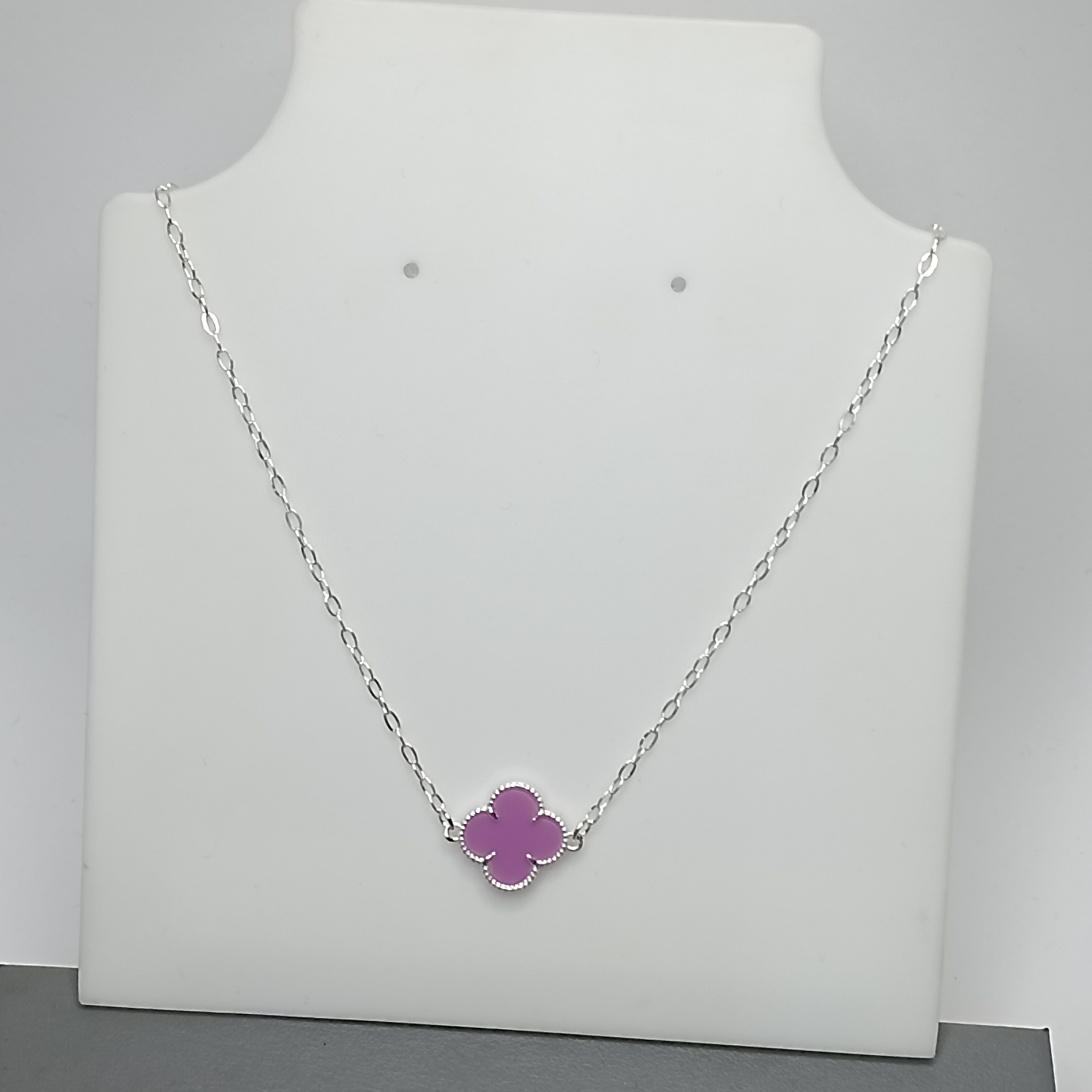 Gargantilha De Prata Trevo Grande Roxo Meio 45cm Cod:MD