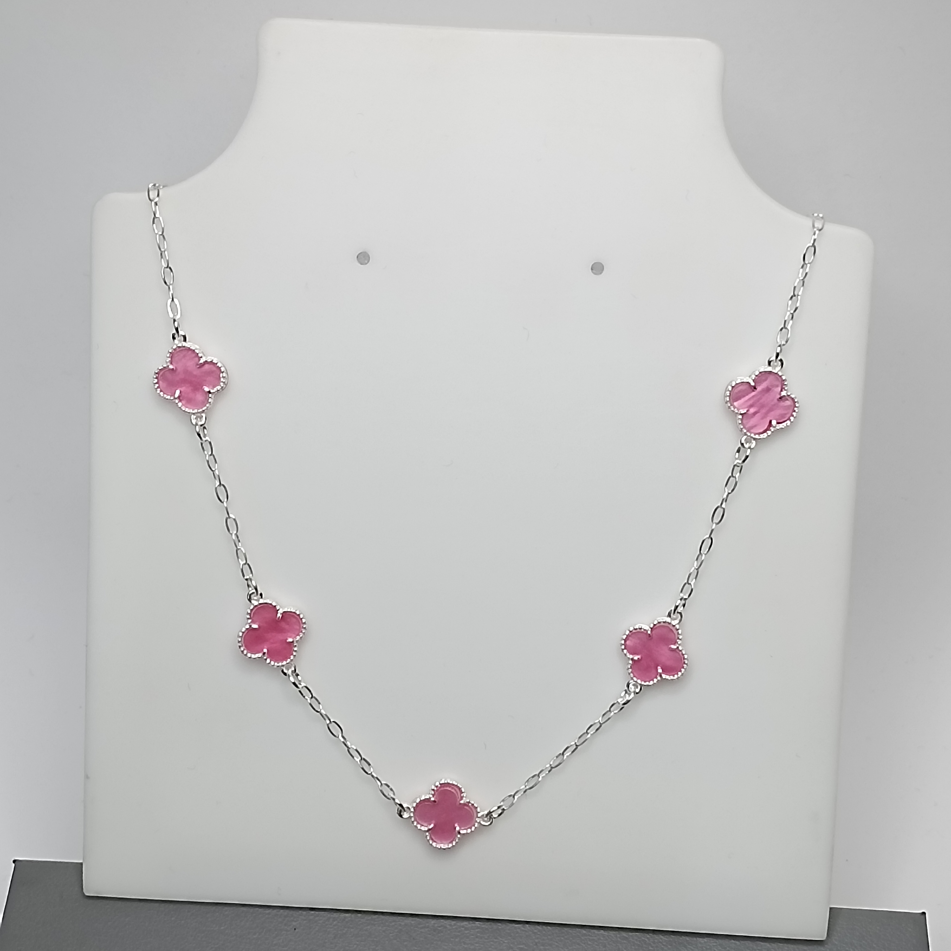 Gargantilha De Prata 5 Trevo Rosa Liso 45cm Cod:MD