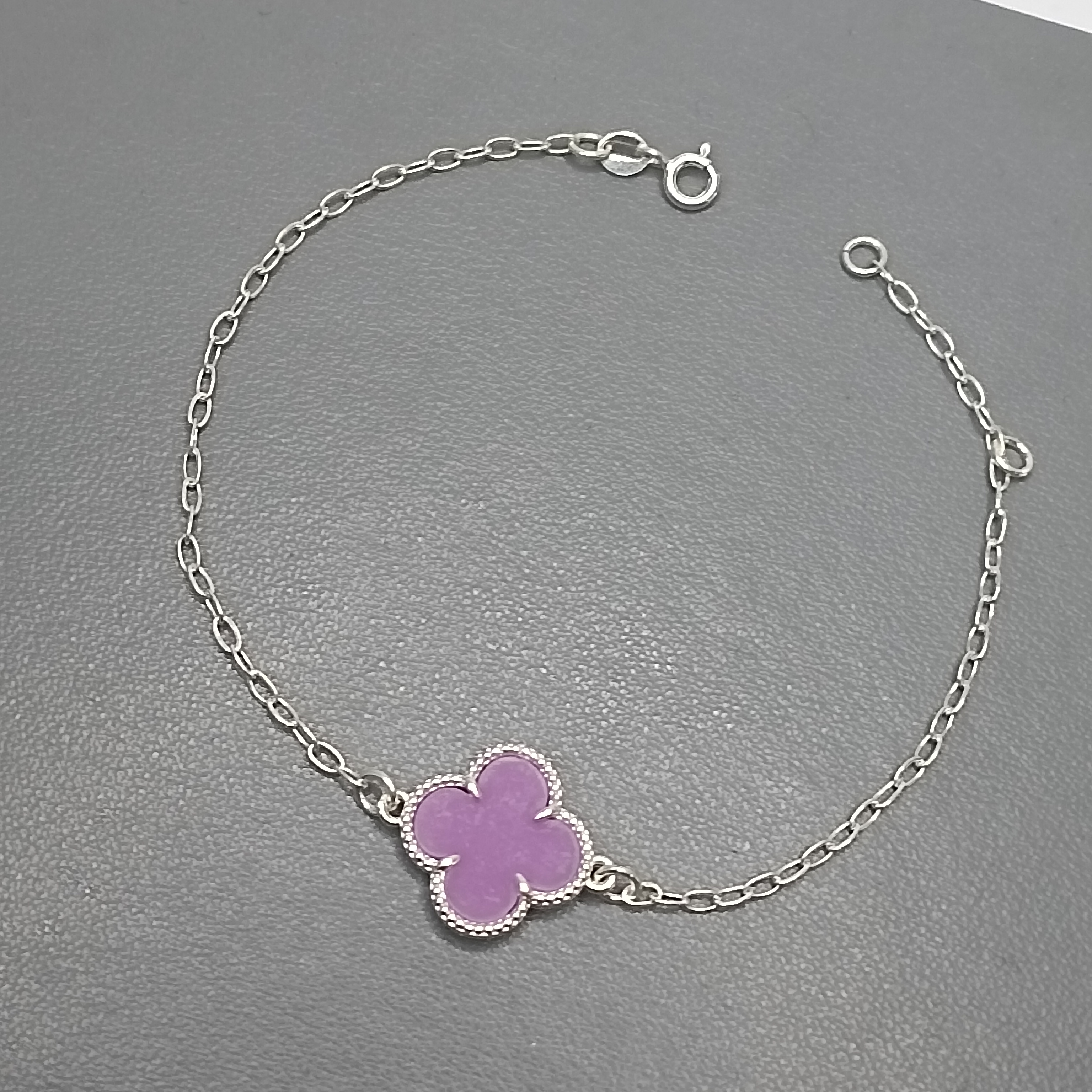 Pulseira De Prata Trevo Roxo Grande Meio Cod:MD