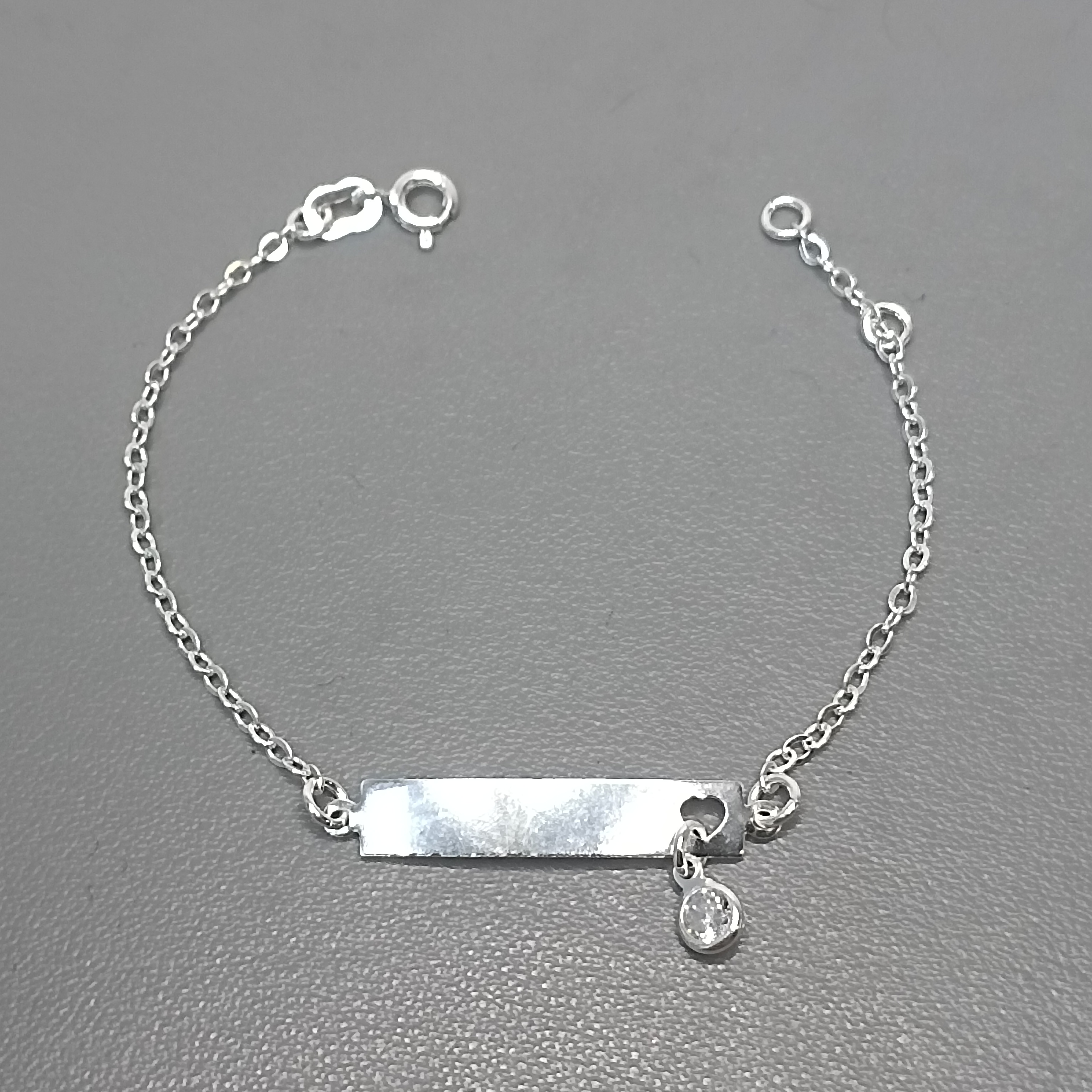 Pulseira De Prata Infantil Chapinha Coração Com Zirconia Pendente