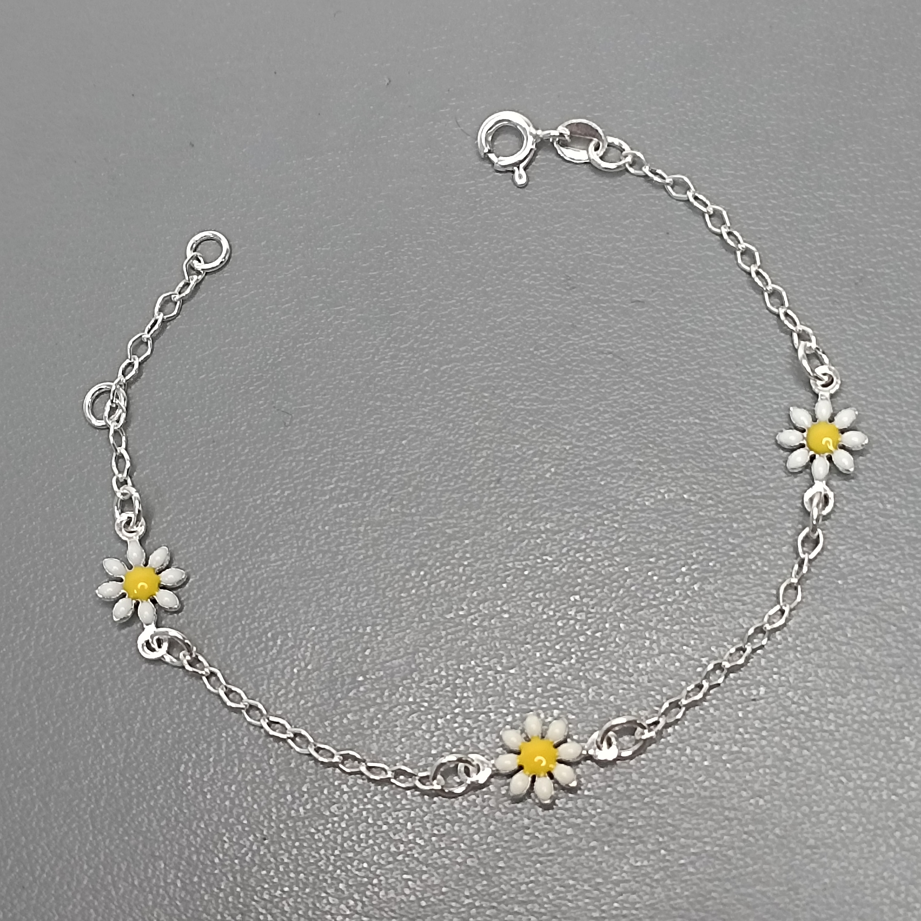 Pulseira De Prata Infantil 3 Margarida Resina Fio Cod:PUI-15