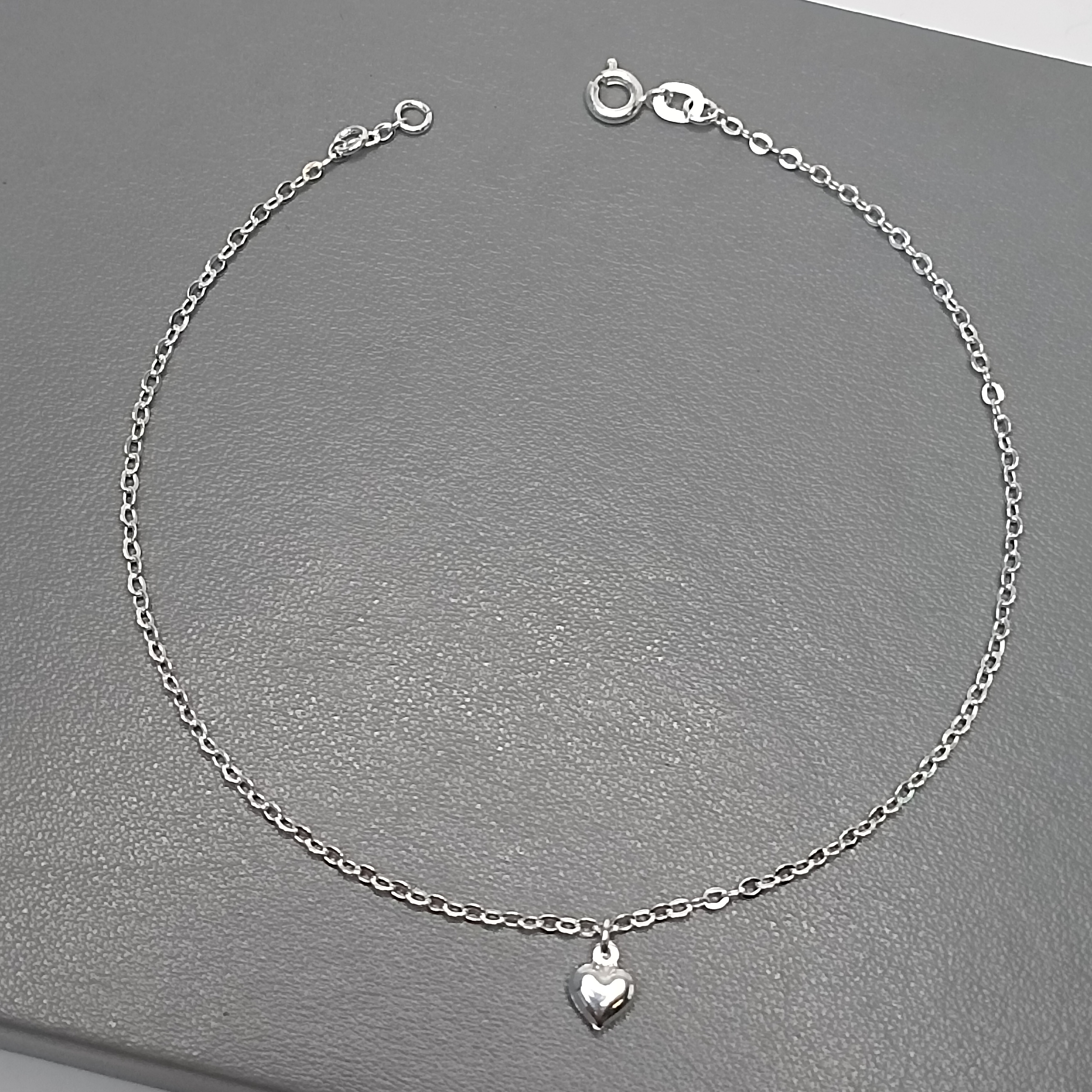 Tornozeleira De Prata Coração Oco Pendente Meio Cod:TOR-02