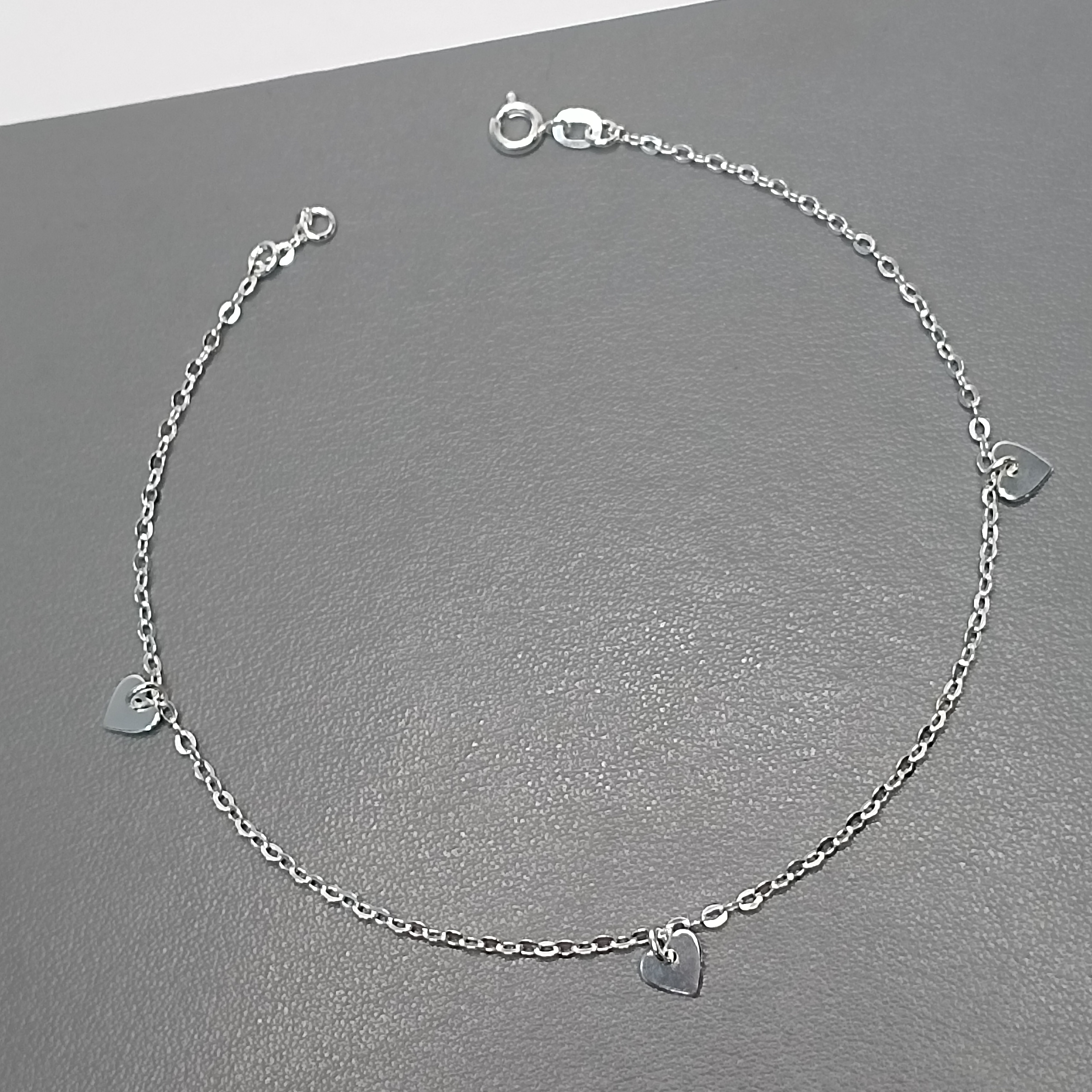 Tornozeleira De Prata 3 Corações Chapinha Pendente Fio Cod:TOR-03