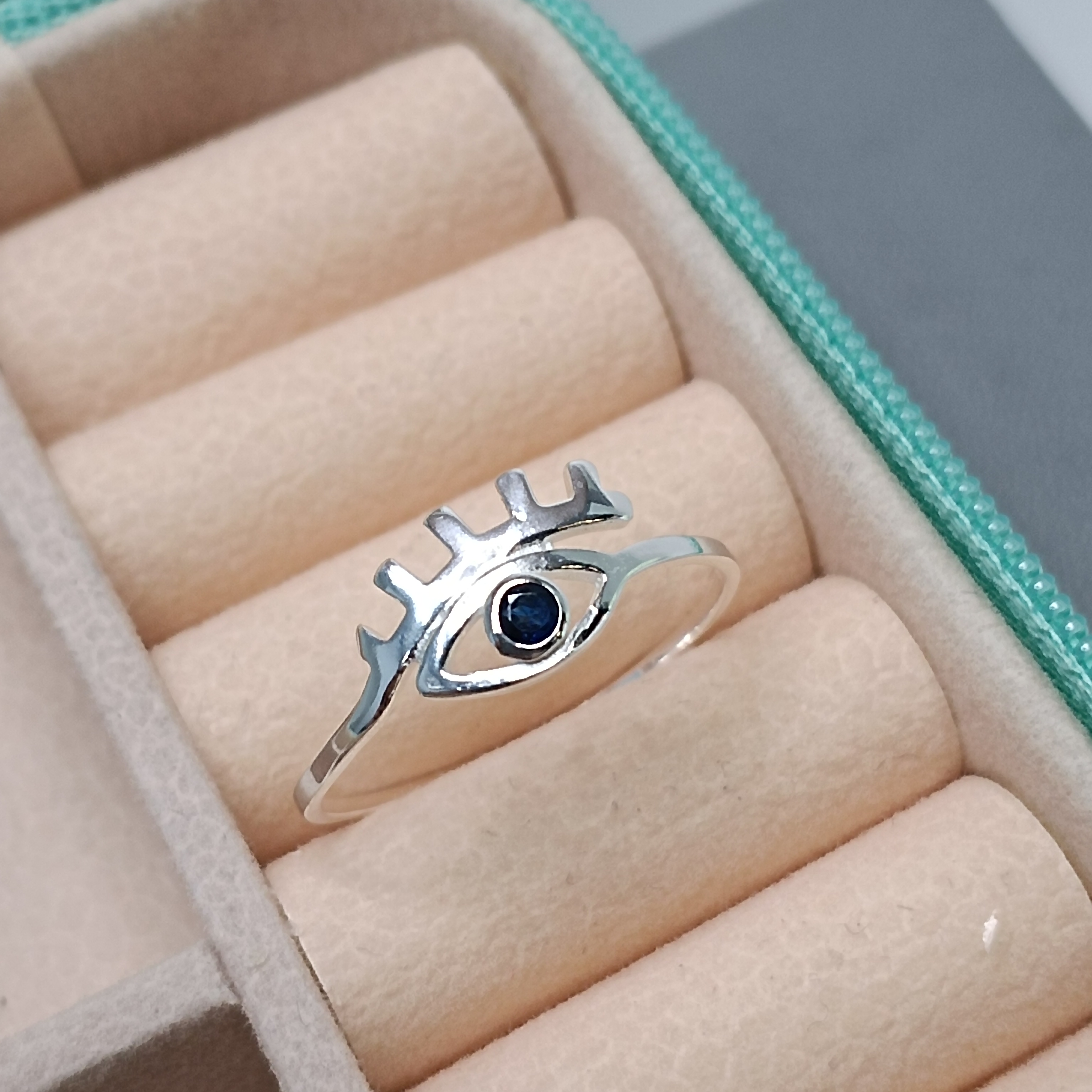 Anel De Prata Olho De Horus Zirconia Azul Cod:ANI-36 (Ref:2323)